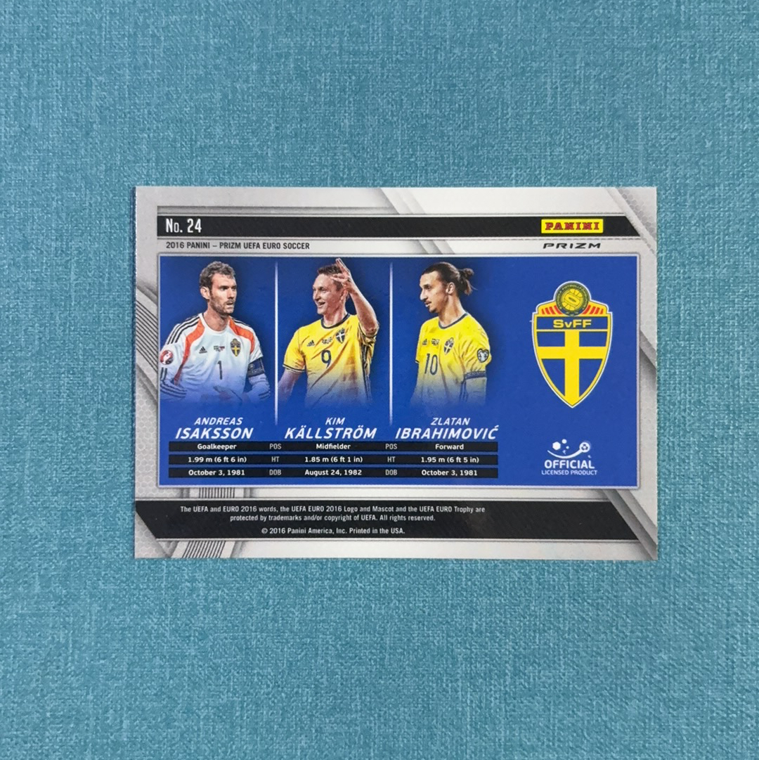 2016 Panini Prizm 欧洲杯 元年 Zlatan Ibrahimovic 伊布拉希莫维奇 伊萨克松 谢尔斯特伦 瑞典 三人 特卡 银折 卡品如图 WEI