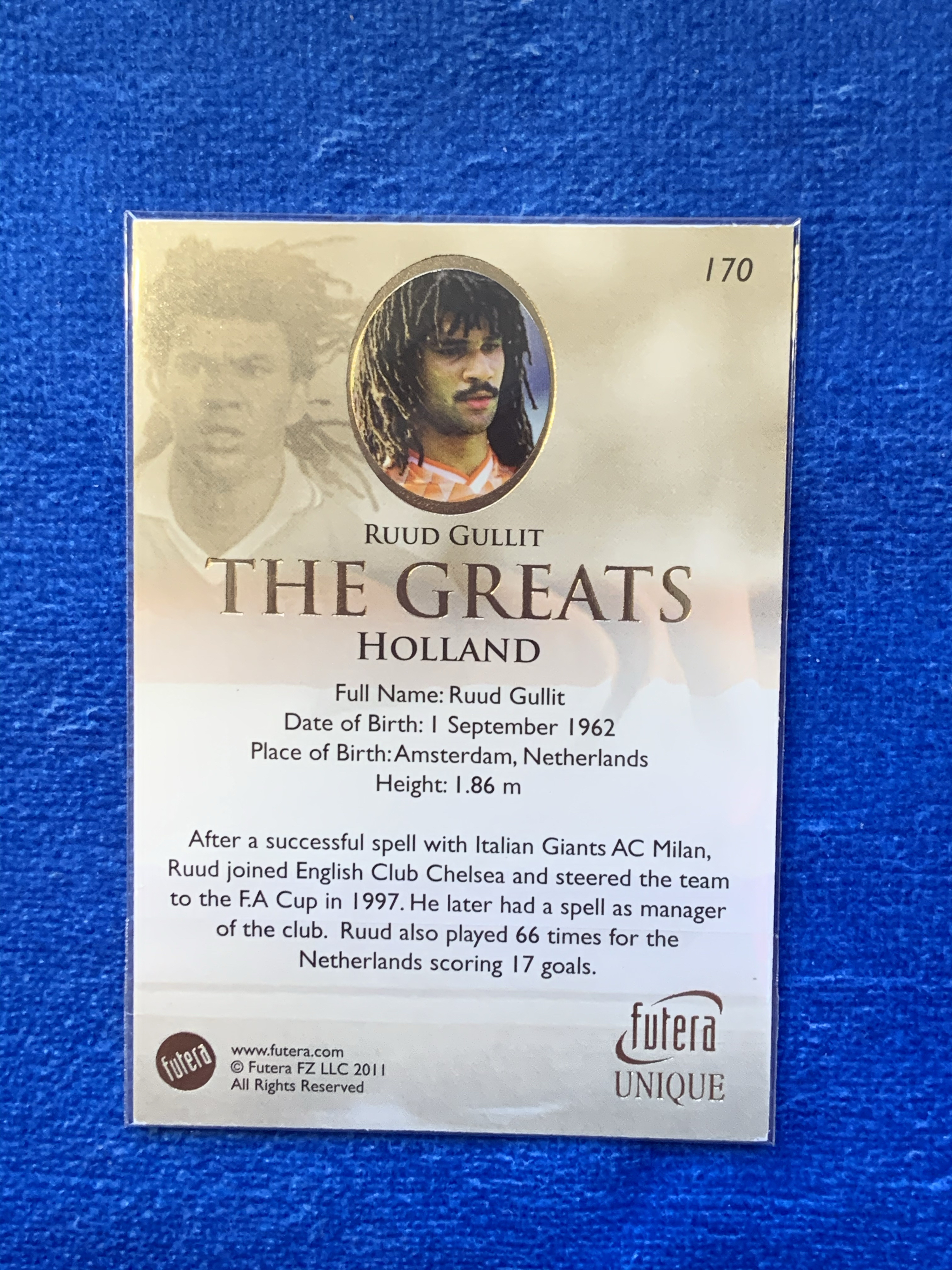 2011 Futera Holland Ruud Gullit 福特拉功勋特卡 荷兰Holland 古利特 AC米兰Milan 辫帅 切尔西Chelsea 欧洲杯欧冠意甲冠军 不保卡品