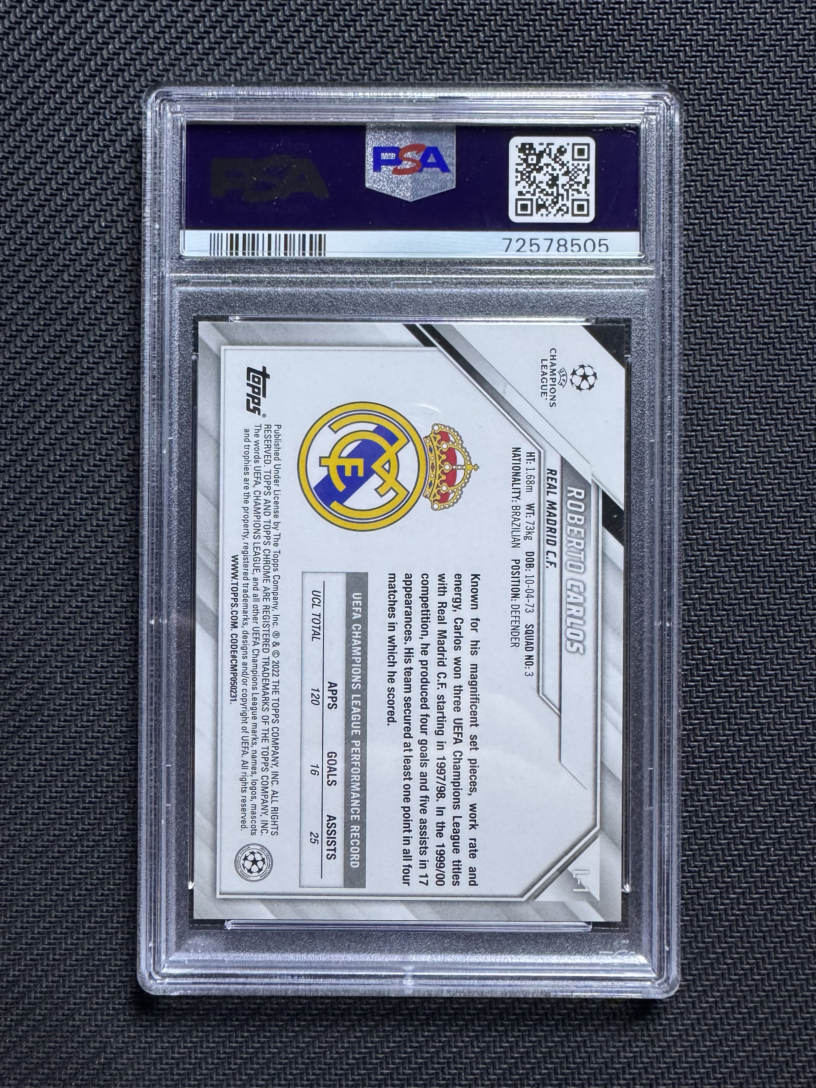 【橙子拍卖 接代拍】不累计 2021-22 Topps Chrome 欧冠 TC 元年 橙碎冰 ROBERTO CARLOS 罗伯托 卡洛斯 皇马 黄金左脚 PSA 9分 PSA9