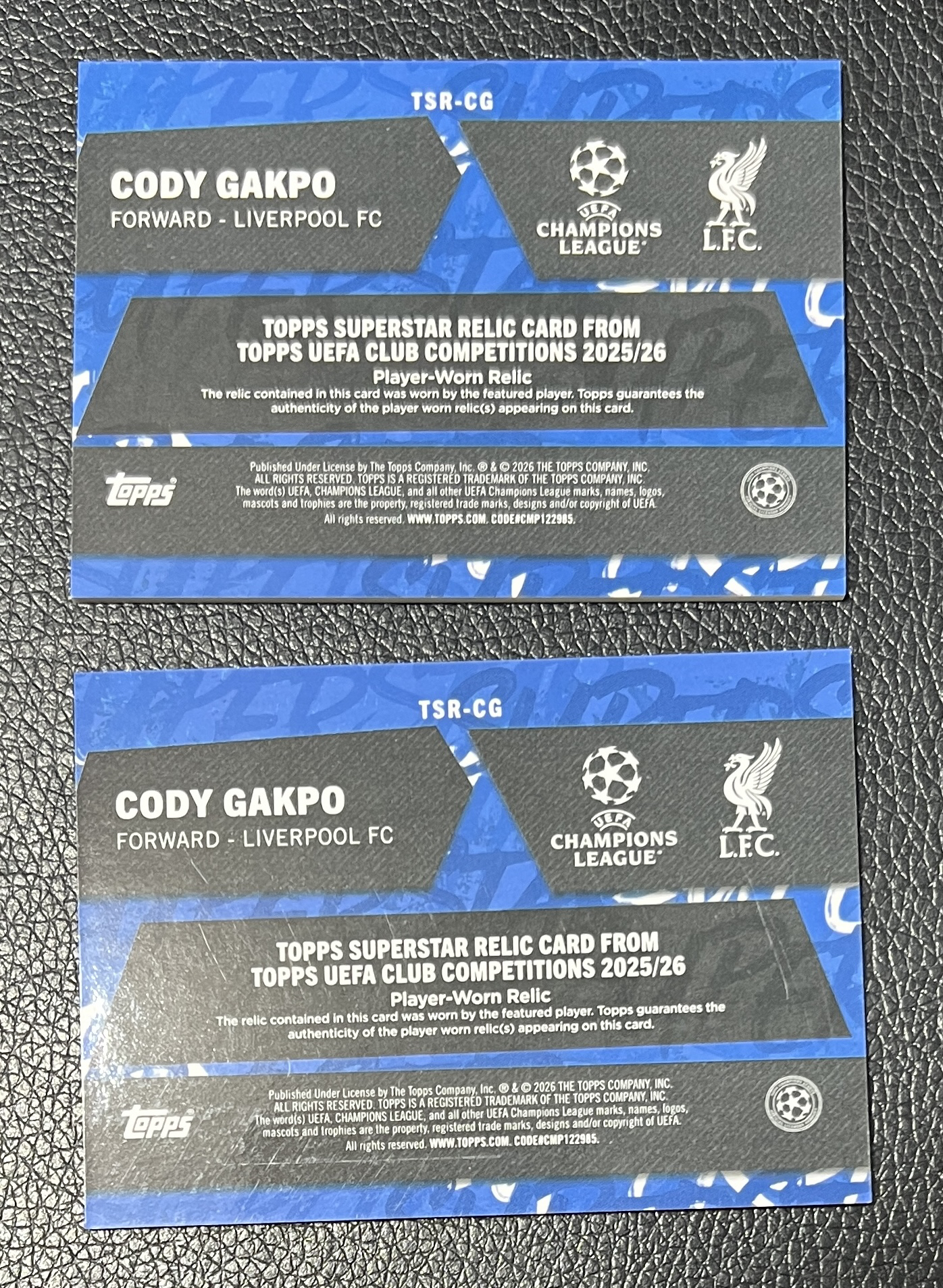 2026 Topps Topps Cody Gakpo 英超UCC 加克波 利物浦 荷兰 2张打包 99编 绿折 亲穿球衣物料切割 CODY GAKPO 卡品如图