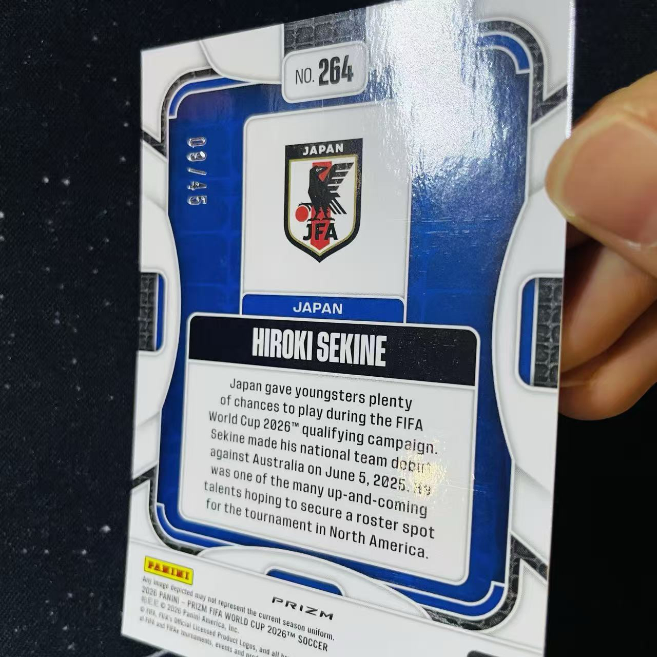 2026 Panini World Cup Prizm 世界杯PZ HIROKI SEKINE RC 日本 新秀 关根大辉 粉波纹折 45编 兰斯 微痕边角微白 洛北拍卖 HYyang5257地