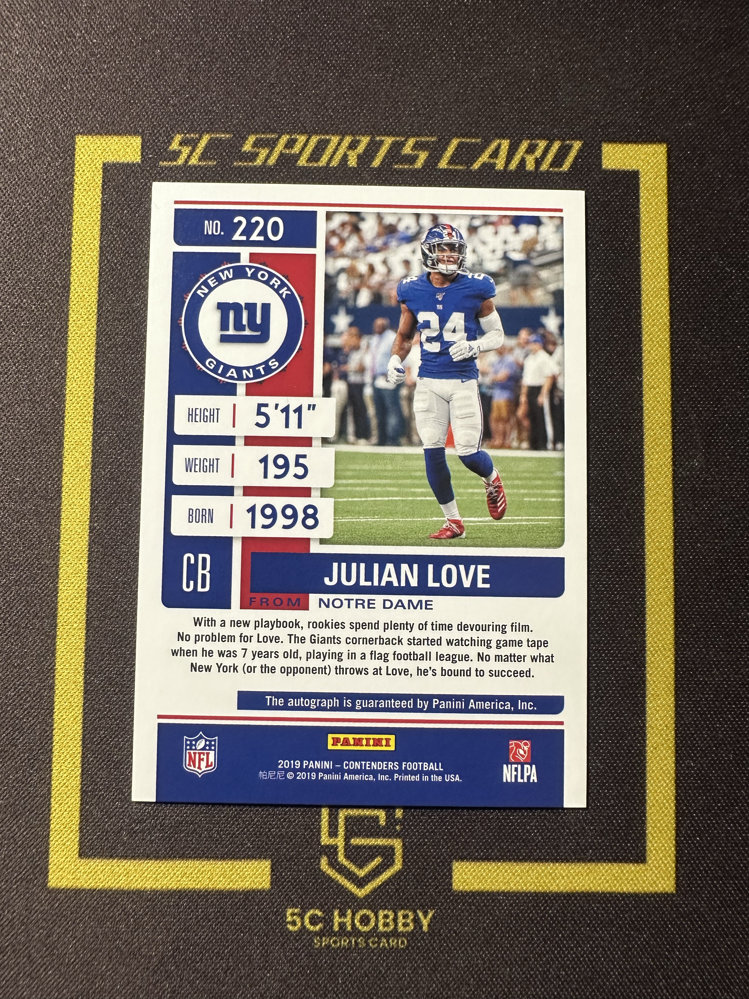 【主演出卡】2019 panini 橄榄球 contender 球票系列 巨人队 Julian Love 新秀 球票 签字 卡品如图