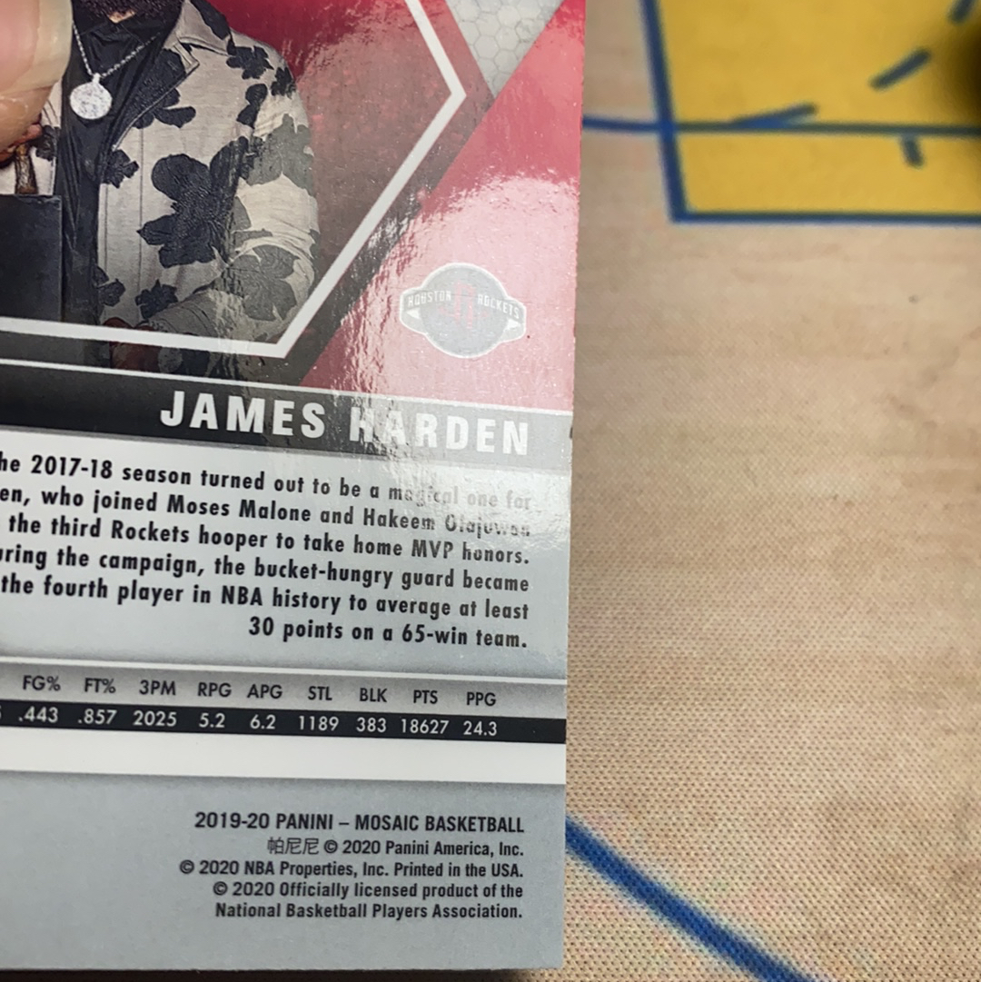 2019-20 Panini Mosaic James Harden 马赛克 火箭 詹姆斯 哈登 粉折 马赛克折 折射 MVP 捧杯图 特卡 卡品如图 介意勿拍