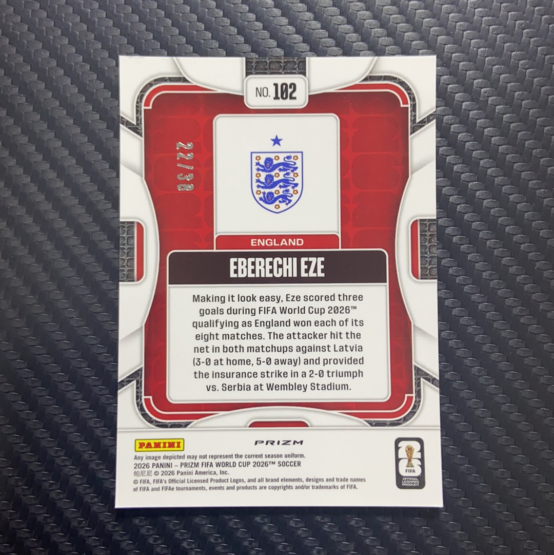 2026 Panini Prizm Fifa World Cup 只合并当天订单 卡品如图(一哥) PZ Eberechi Eze 埃伯雷基·艾泽 埃泽 英格兰 阿森纳 水晶宫 22/38编 蓝折