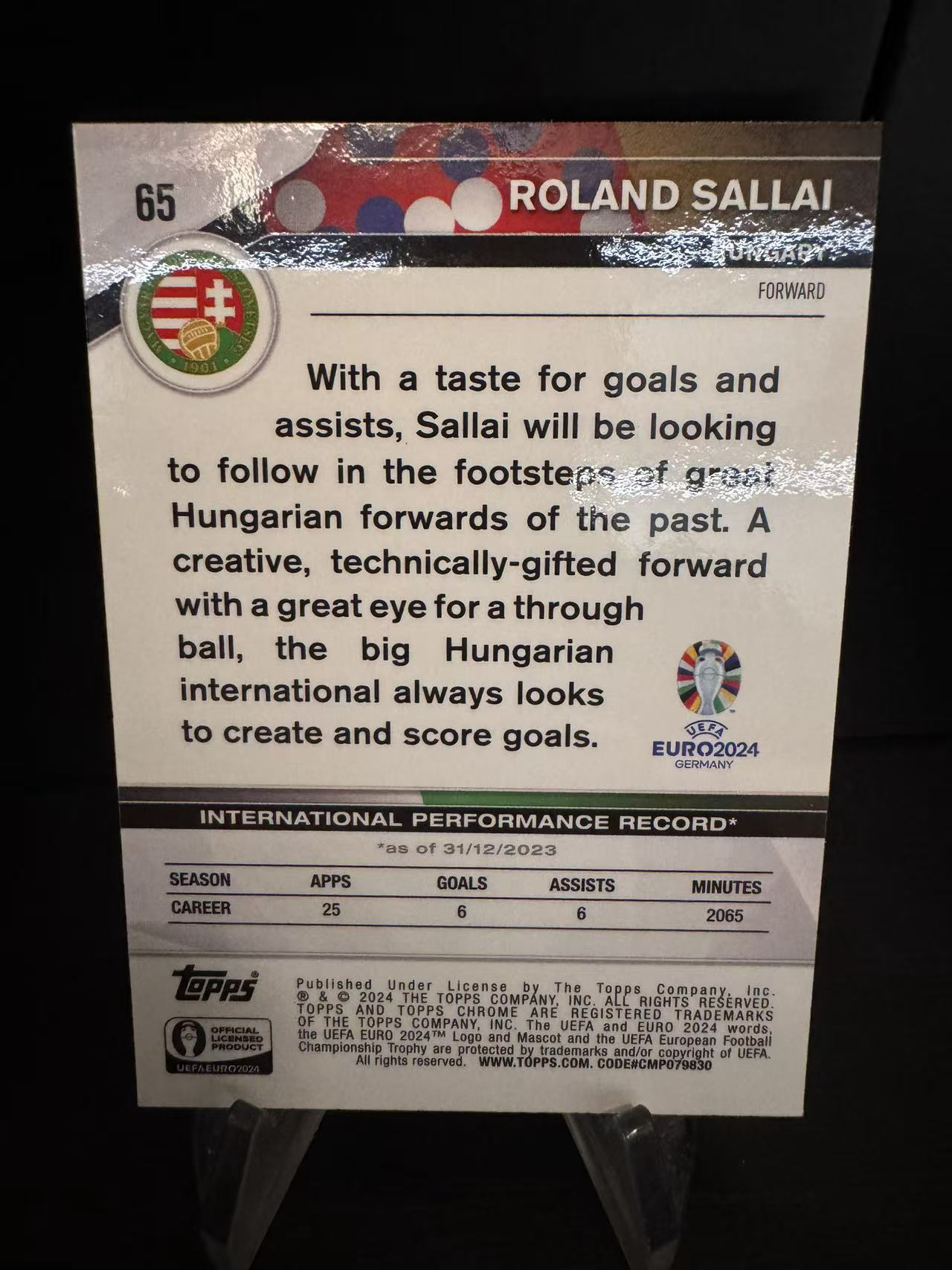 龖2024 Topps Topps Chrome Roland Sallai 欧洲杯TC 蓝宝石 匈牙利 罗兰 绍洛伊 金碎冰折 低编 折射 17/50编 卡品如图 MJ002S