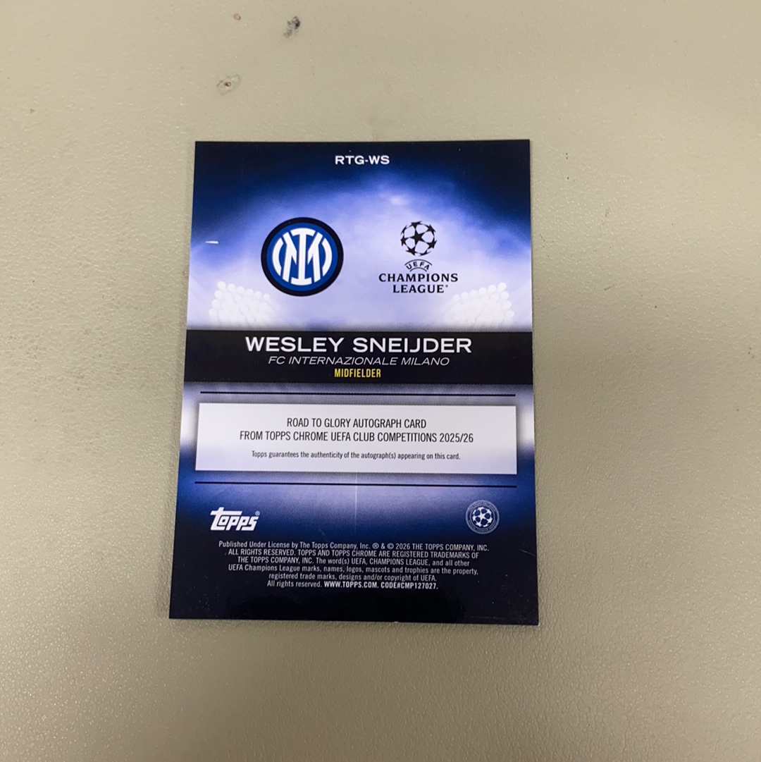 【小牛代拍】2026 Topps Chrome Wesley Sneijder 国米 斯内德 TC 欧冠 紫折 46/75编 签字 荣耀之路签 Road To Glory Auto 卡品如图(一哥)