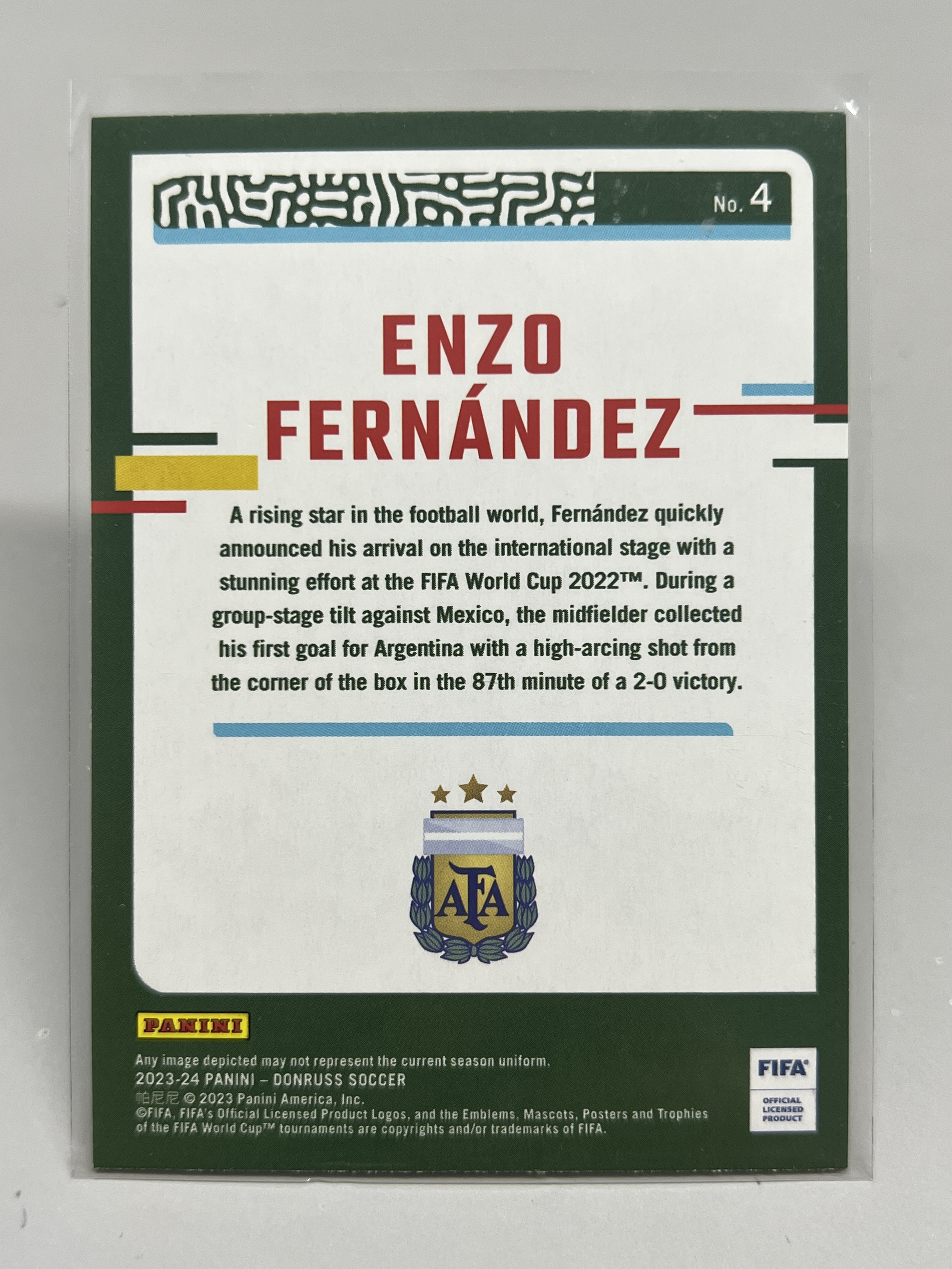 2023-24 Panini Donruss Enzo Fernández 【挂机拍卖】帕尼尼 杜蕾斯 恩佐·费尔南德斯 阿根廷 切尔西 瀑布折 银折 #4 收藏 投资 卡品如图