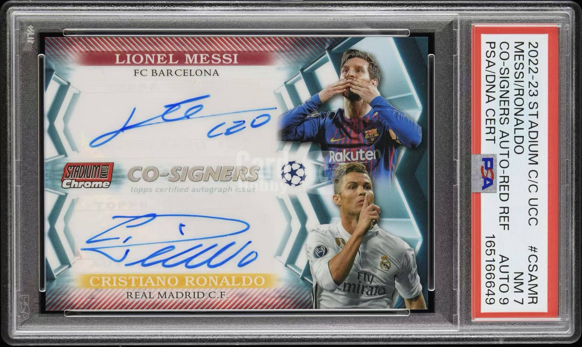 2026 【腕龙精品】 腕龙王笨笨 Topps Stadium Club 欧冠 竞技场 C罗 梅西 双签 绝代双骄 红折 3/5编 签字 皇家马德里 巴塞罗那 PSA7/9分 LIONEL MESSI