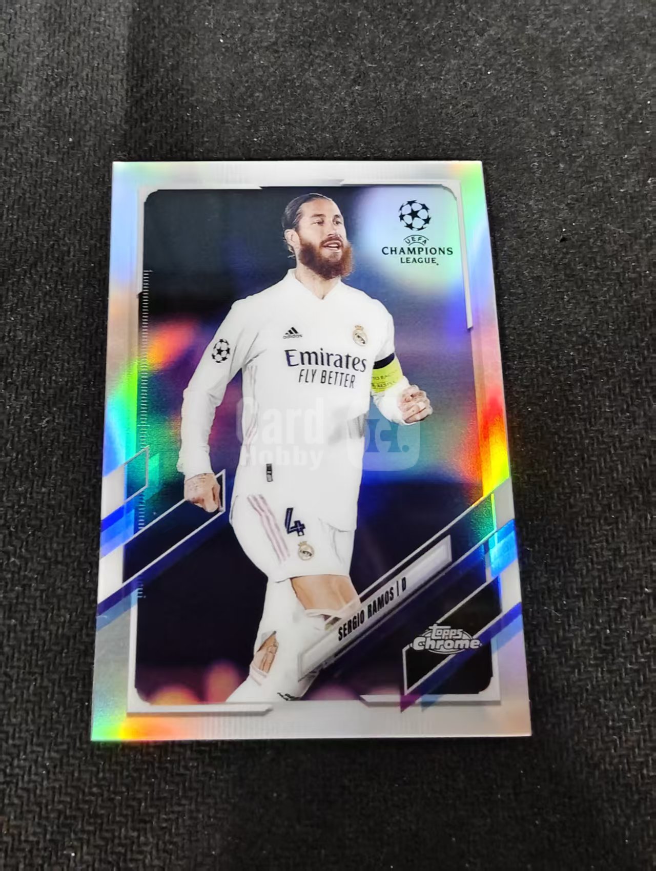 【可合并,不累计】 2021 Topps Chrome Sergio Ramos 塞尔吉奥 拉莫斯 水爷 皇家马德里 欧冠 银折 划痕 边角瑕疵 #92