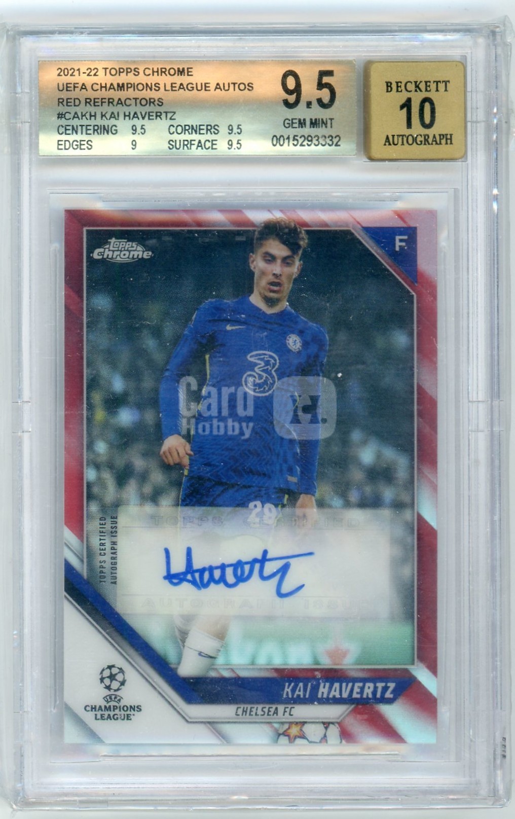 2021 Topps Chrome Soccer UEFA Red Refractor Kai Havertz Chelsea /10 Auto BGS9.5 托普斯镀铬 足球 欧足联 红色折射版 凯哈弗茨 汽车