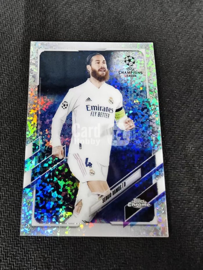 【可合并,不累计】 2021 Topps Chrome Sergio Ramos 塞尔吉奥 拉莫斯 水爷 皇家马德里 欧冠 碎花折 碎点折 划痕 边角瑕疵 #92