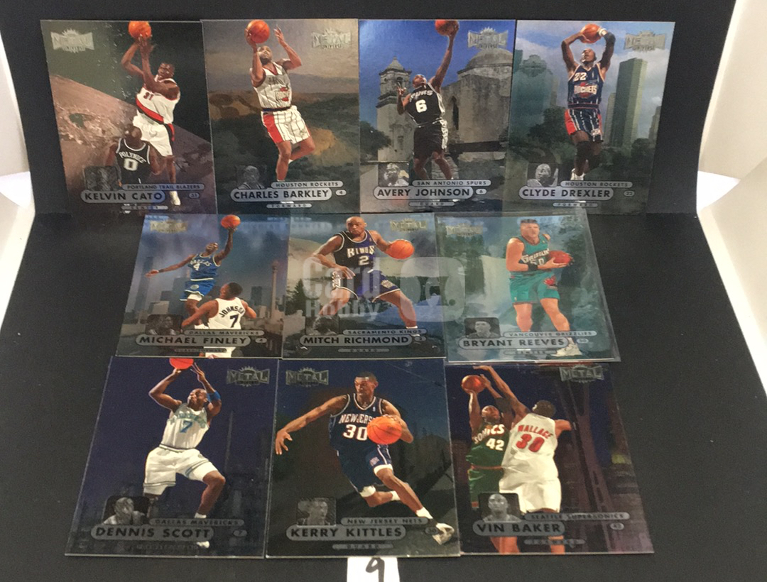 【DC拍卖】4.30 马哥 1997-2000 Skybox Metal Universe 系列 NBA 球星卡 9 张打包(含巴克利、德雷克斯勒等