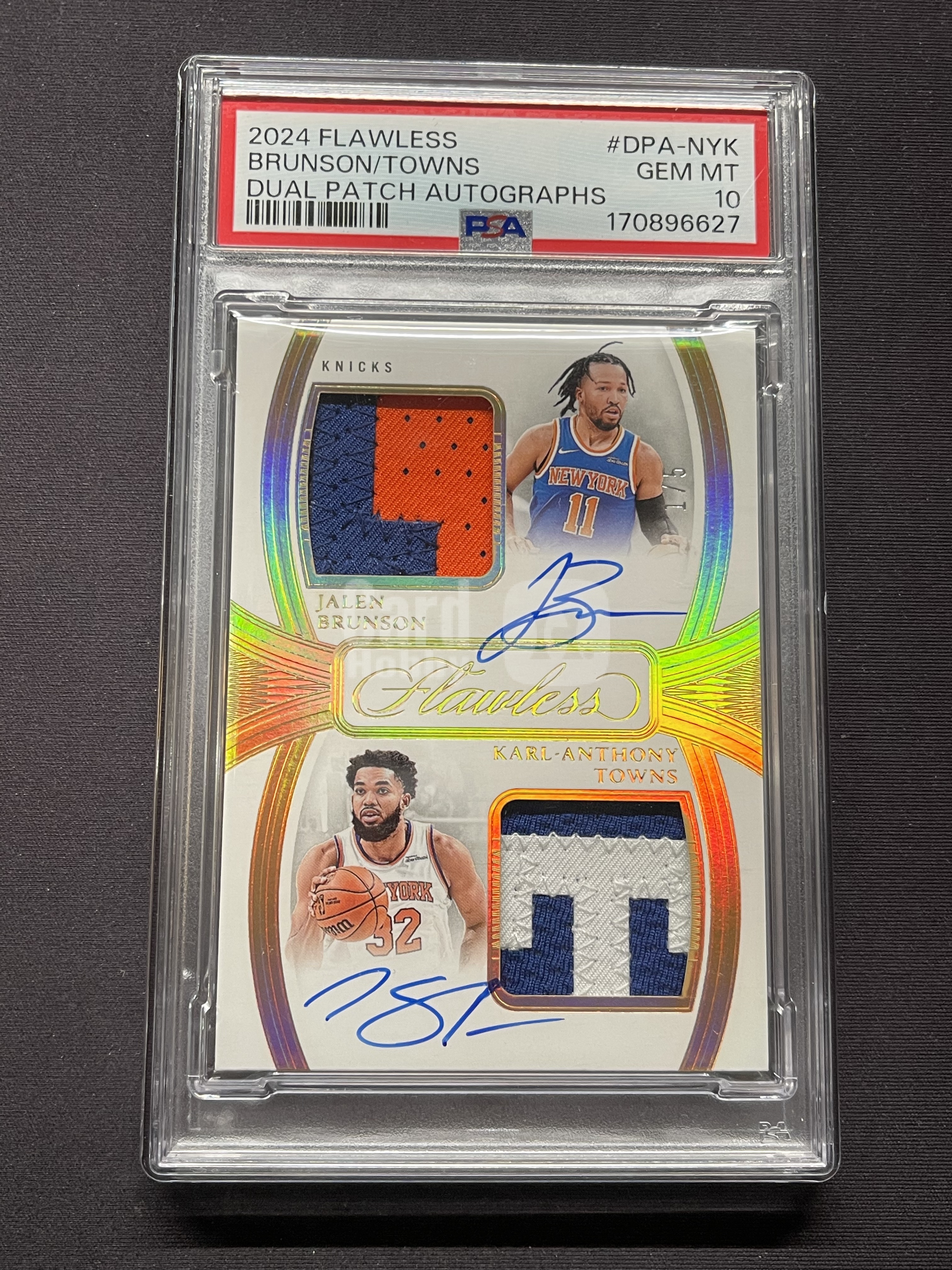2024-25 Panini Flawless Brunson Towns 手提 尼克斯 杰伦布伦森 唐斯 patch 签字卡签 双人PA 1/5编 首编 金闪 PSA10 POP1「老夫子」JS