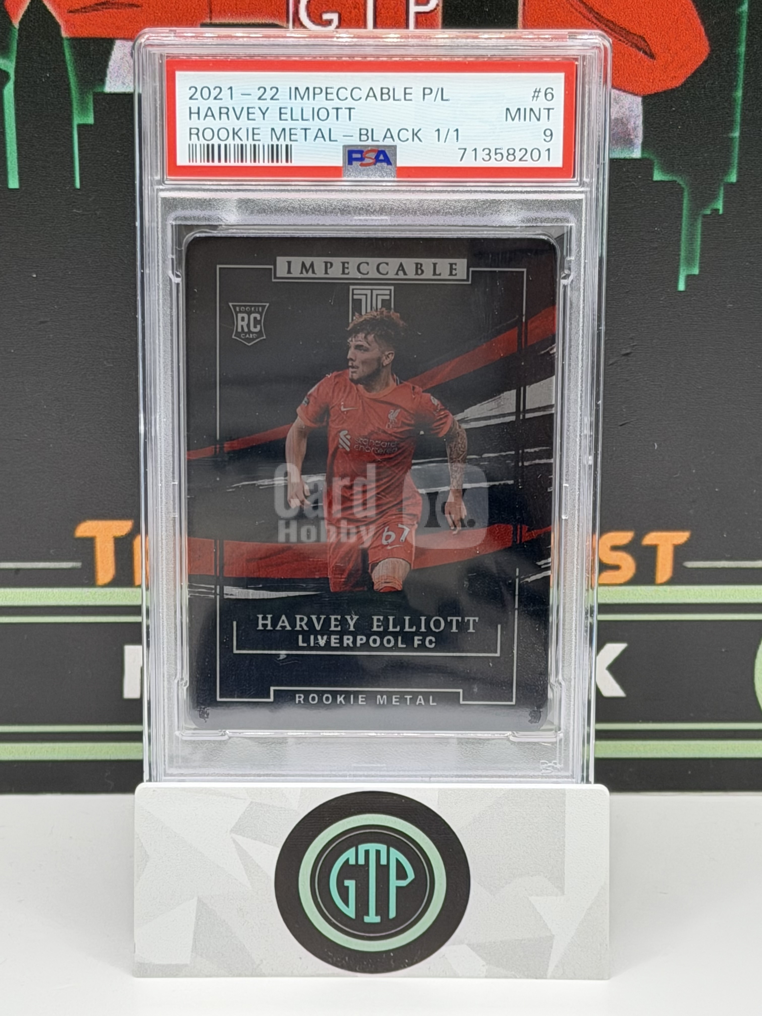 【GTP拍卖】2021-22 Panini Impeccable PL Harvey Elliott 埃利奥特 Rookie Metal Black 1/1 1of1 PSA 9 RC 新秀 独一无二 超级一编 利物浦 英超 