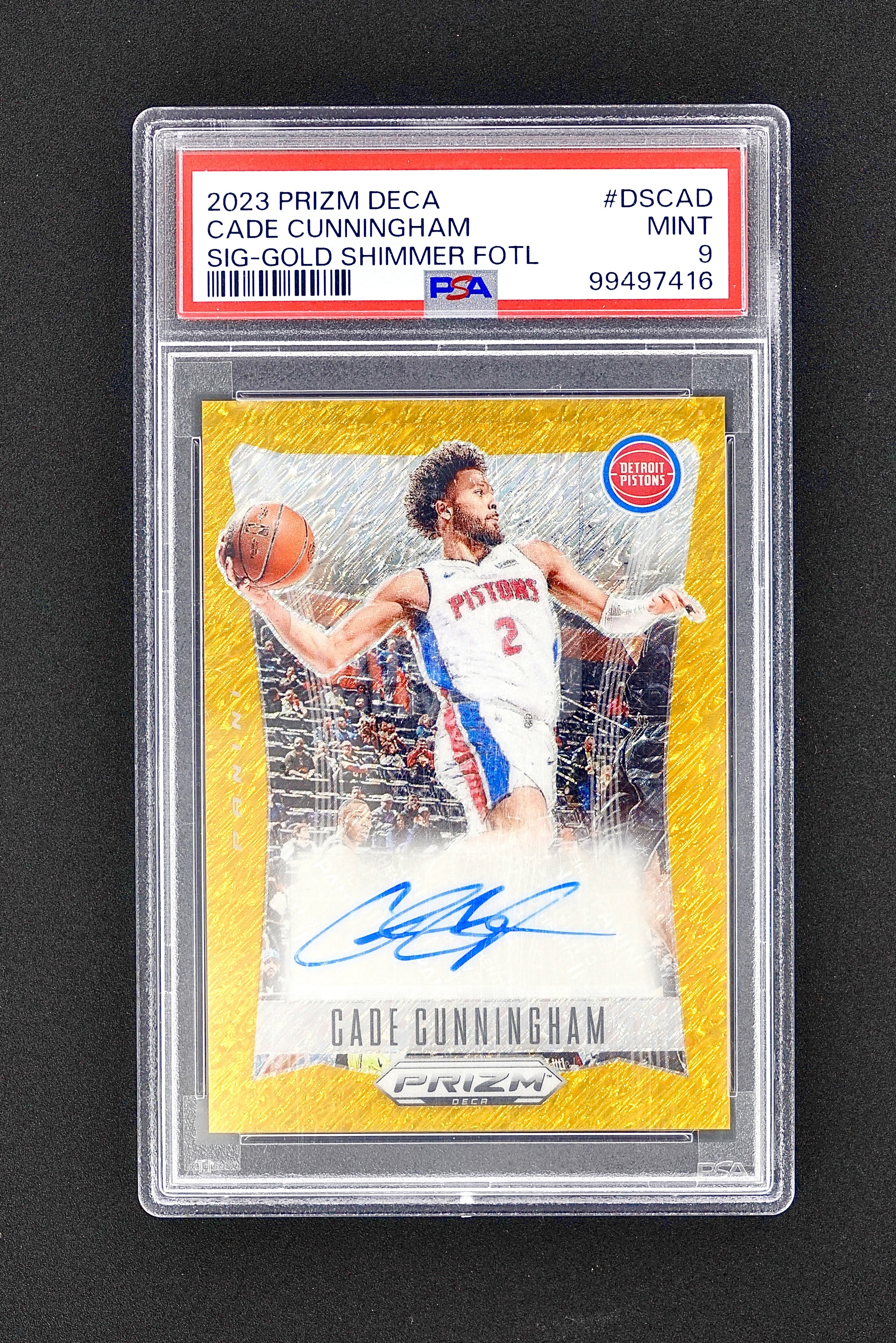 2023-24 Panini Prizm Deca Cade Cunningham CC 坎宁安 康宁汉姆 05/10编 签字 金Shimmer折 折射 低编 元年复刻 PSA9分 活塞 卡品墨迹如图