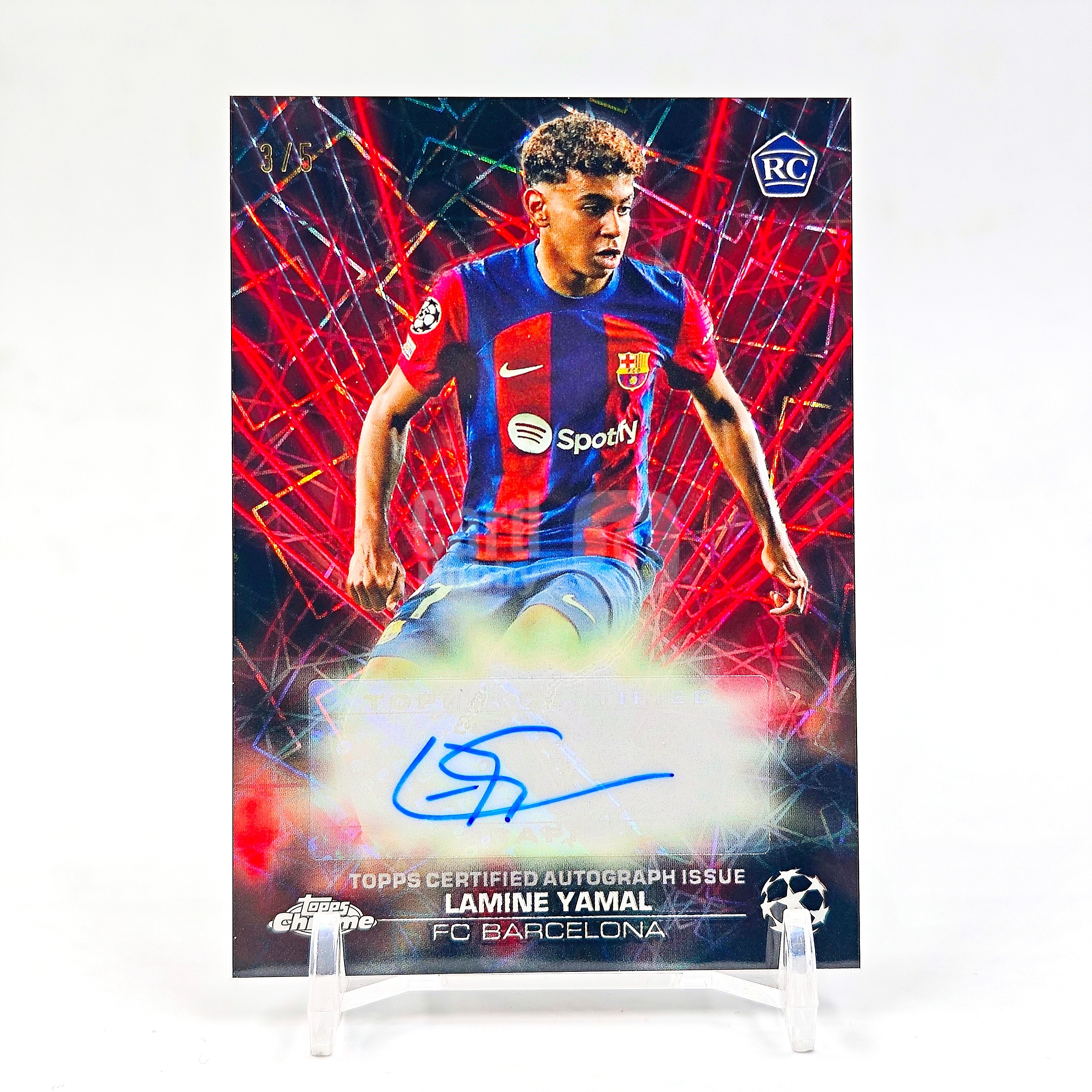 2023-24 Topps Chrome Lamine Yamal RC 拉明 亚马尔 3/5编 红镭射折签 签字 巴萨 巴塞罗那 西班牙 RC新秀 欧冠TC 巨量独占 卡品如图 BU009