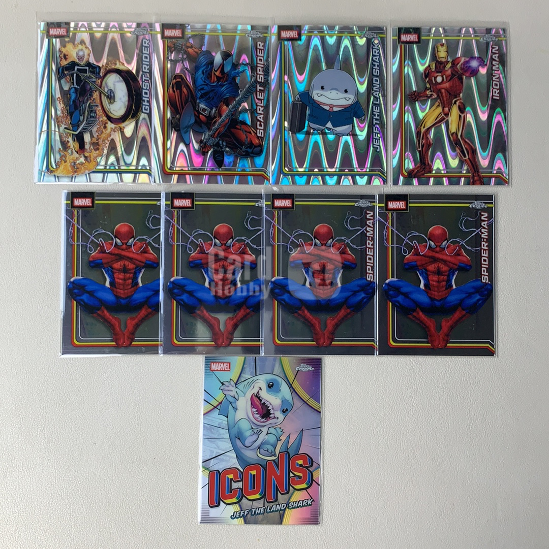 2026 Topps Marvel (MCU) Comics Chrome 漫威TC 蜘蛛侠 钢铁侠 恶灵骑士 陆地鲨鱼杰夫 银折 熔岩折 Icons特卡 折射 9张 打包 品相如图 凑套必备 佑哥