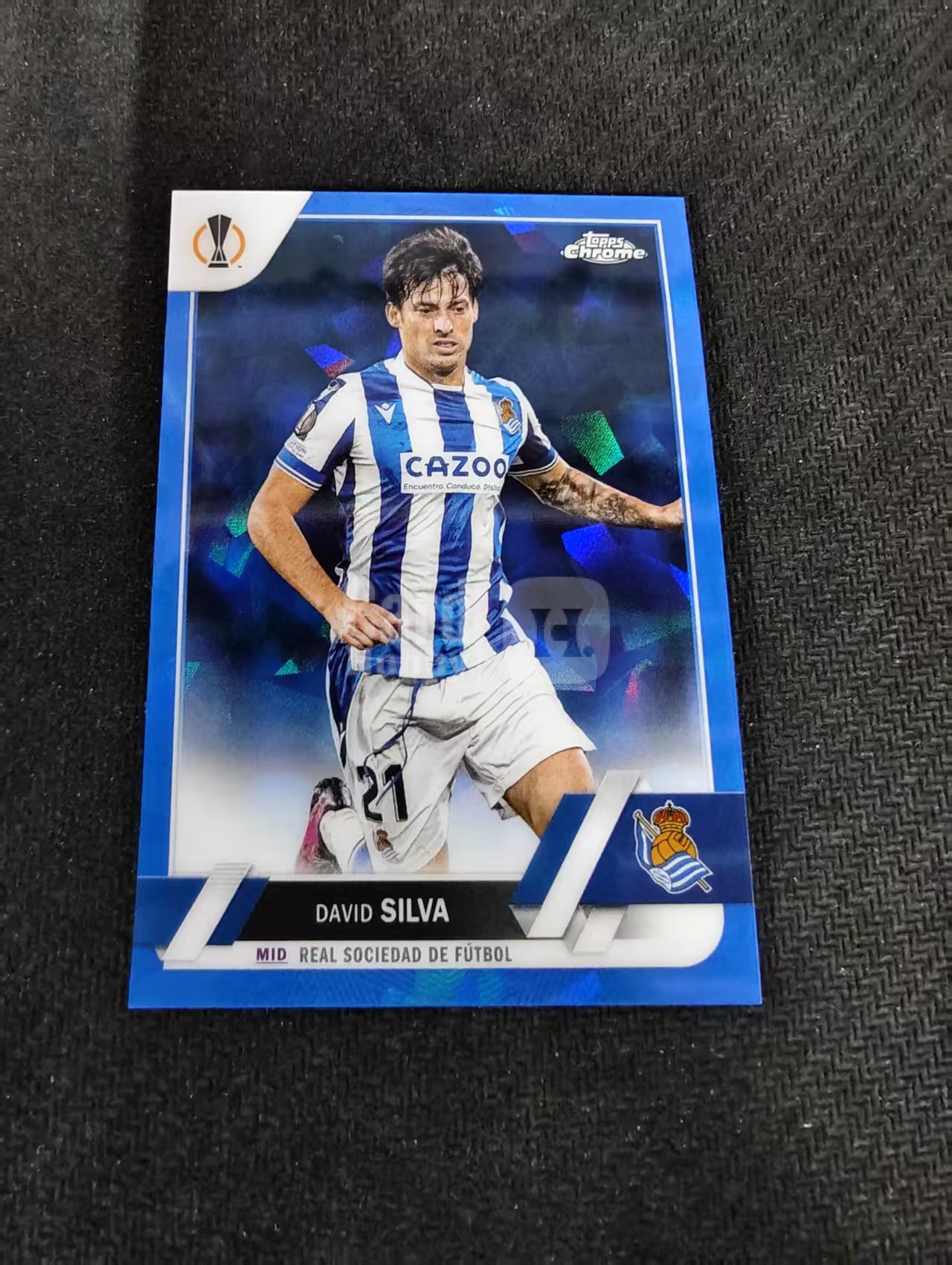 【可合并,不累计】2023 Topps Chrome David Silva 大卫 席尔瓦 皇家社会 蓝宝石 欧冠 碎冰折 划痕 边角瑕疵 #154