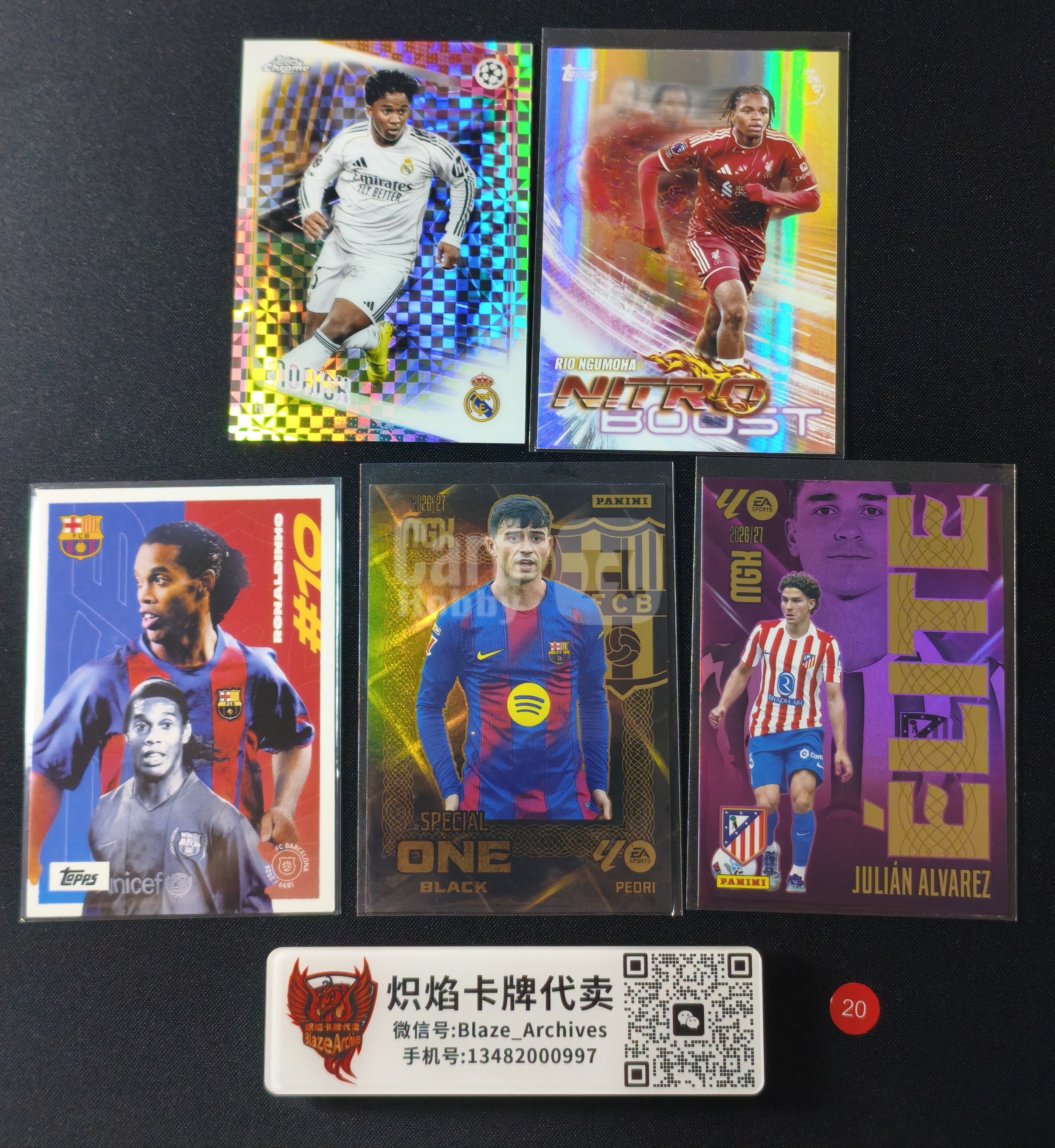 【炽焰拍卖】各年份 Topps/Panini 各系列 欧冠/英超 恩德里克/恩古莫哈/佩德里/阿尔瓦雷斯/罗纳尔多迪尼奥 格子折 棋盘折 银折 紫折 等 折射 特卡 一图打包lot 不保卡品 $Sld