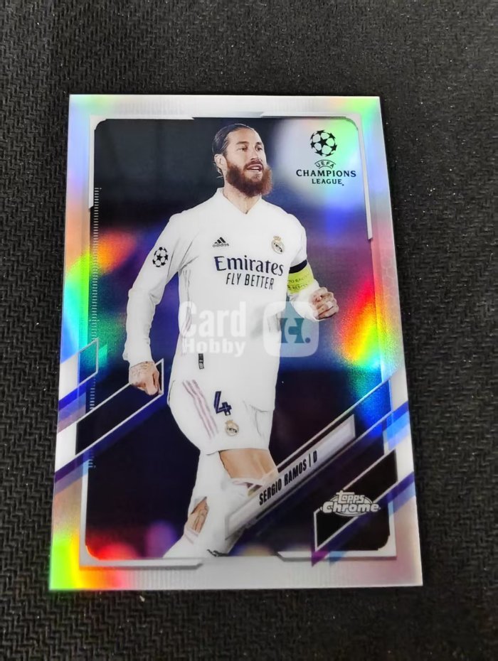 【可合并,不累计】 2021 Topps Chrome Sergio Ramos 塞尔吉奥 拉莫斯 水爷 皇家马德里 欧冠 银折 划痕 边角瑕疵 #92