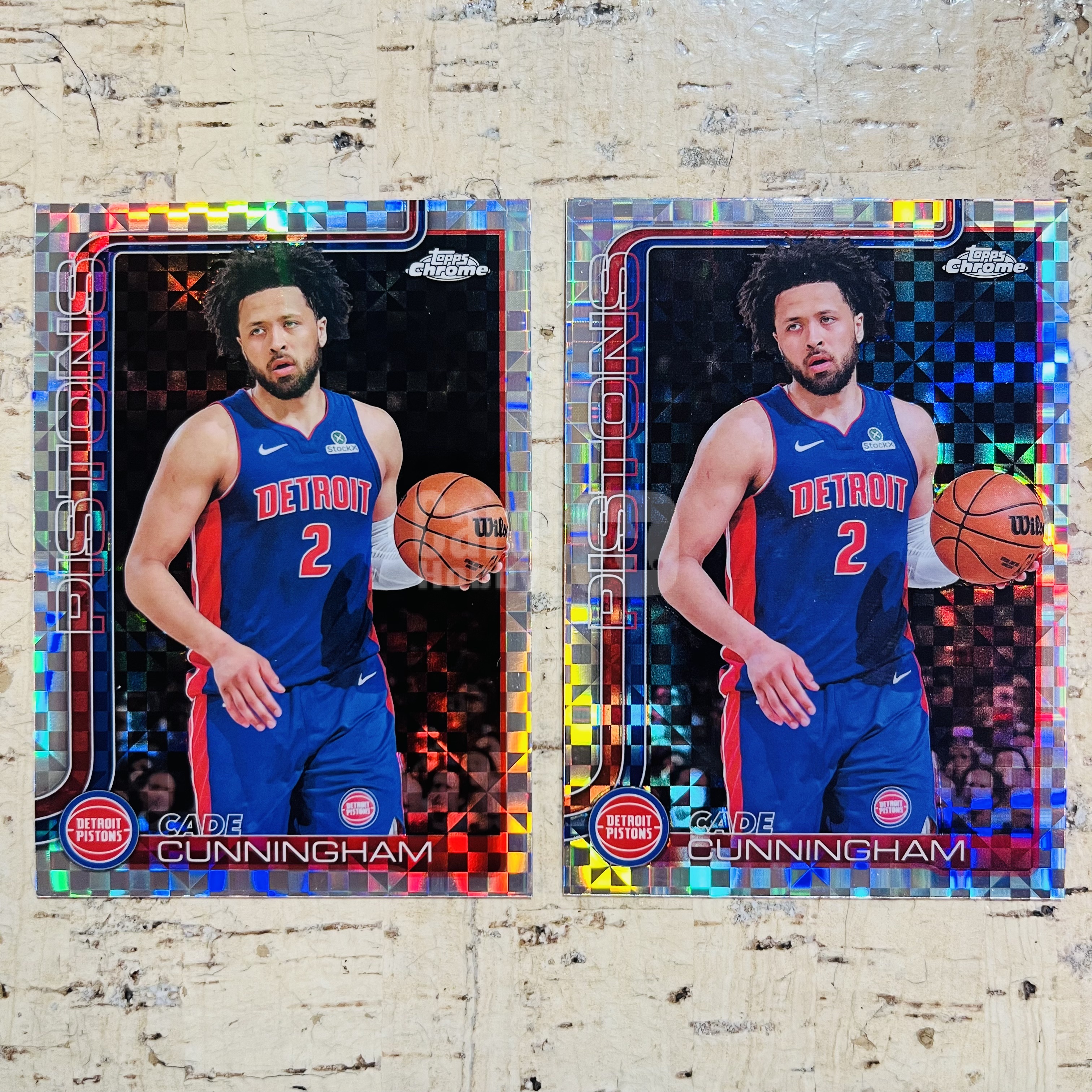 2025-26 Topps Chrome Cade Cunningham 活塞 康宁汉姆 坎宁安 银棋盘折 格子折 2张打包 可兑换蓝X折 稀有折射 凑彩虹必备【小卡迷拍卖 可累积半年】