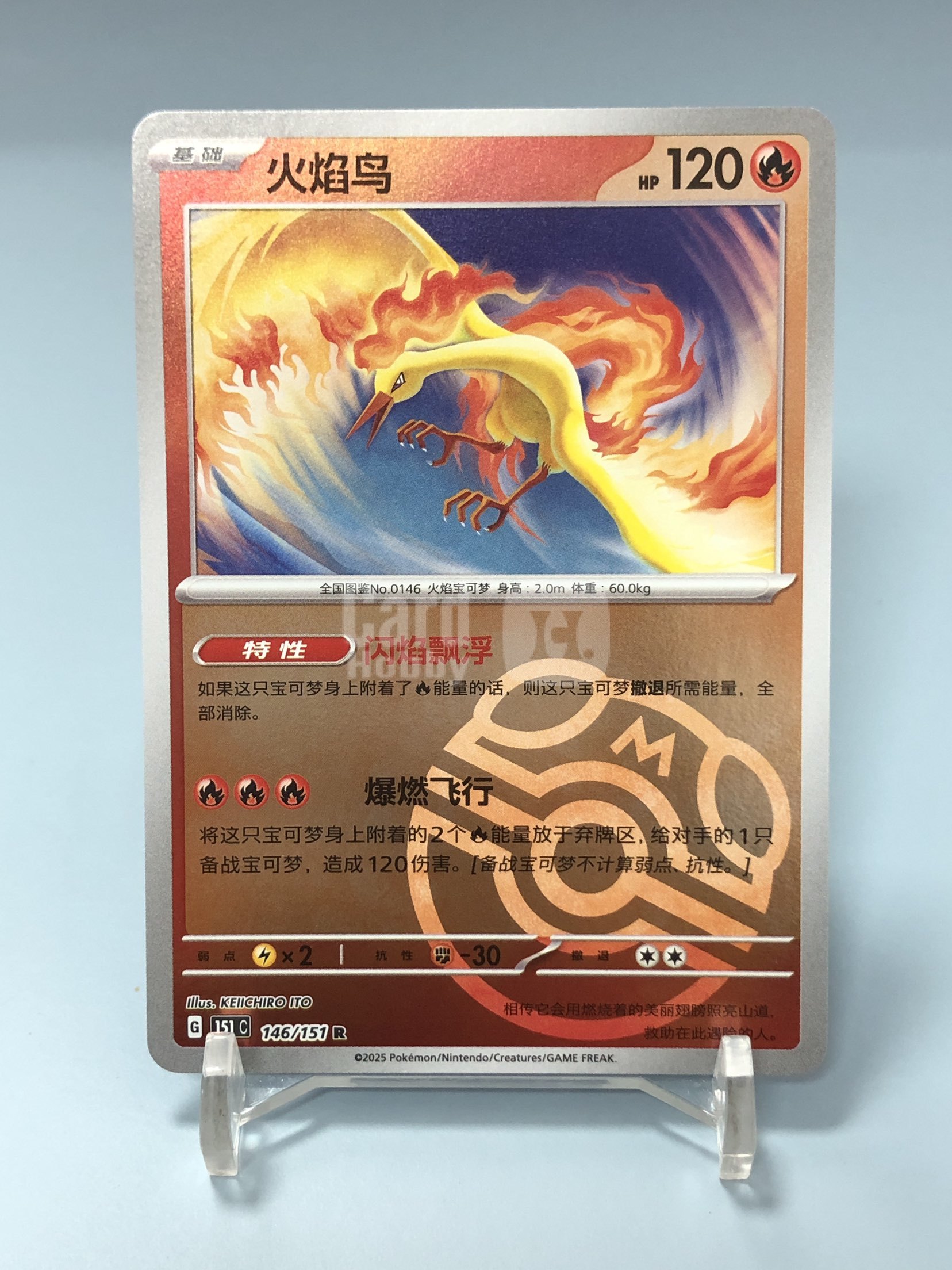 【浩行拍卖 截标预付82%】2025 Pokemon TCG PTCG 宝可梦 简中 火焰鸟 151C 146/151 R 大师球闪 微瑕 默认打牌品 专收必备 51「默识437叁」0809様