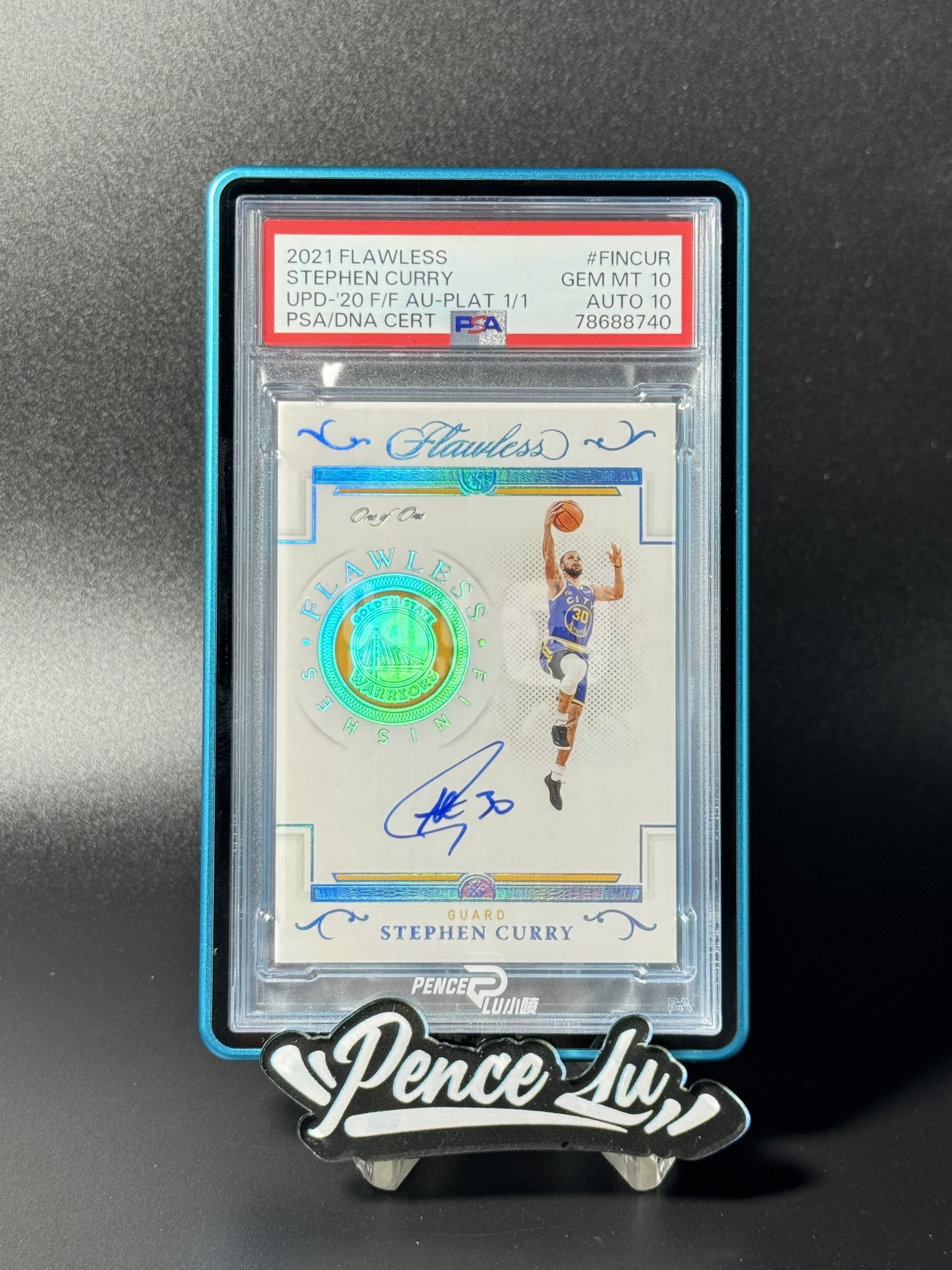 【喷子拍卖】2020-21 panini flawless Stephen Curry 手提 金州勇士 斯蒂芬 库里 绝杀 签字 一编 湖水蓝闪 卡签 1/1 1of1 finishes 大hit PSA双10分 完美品相 送订制壳 JYL