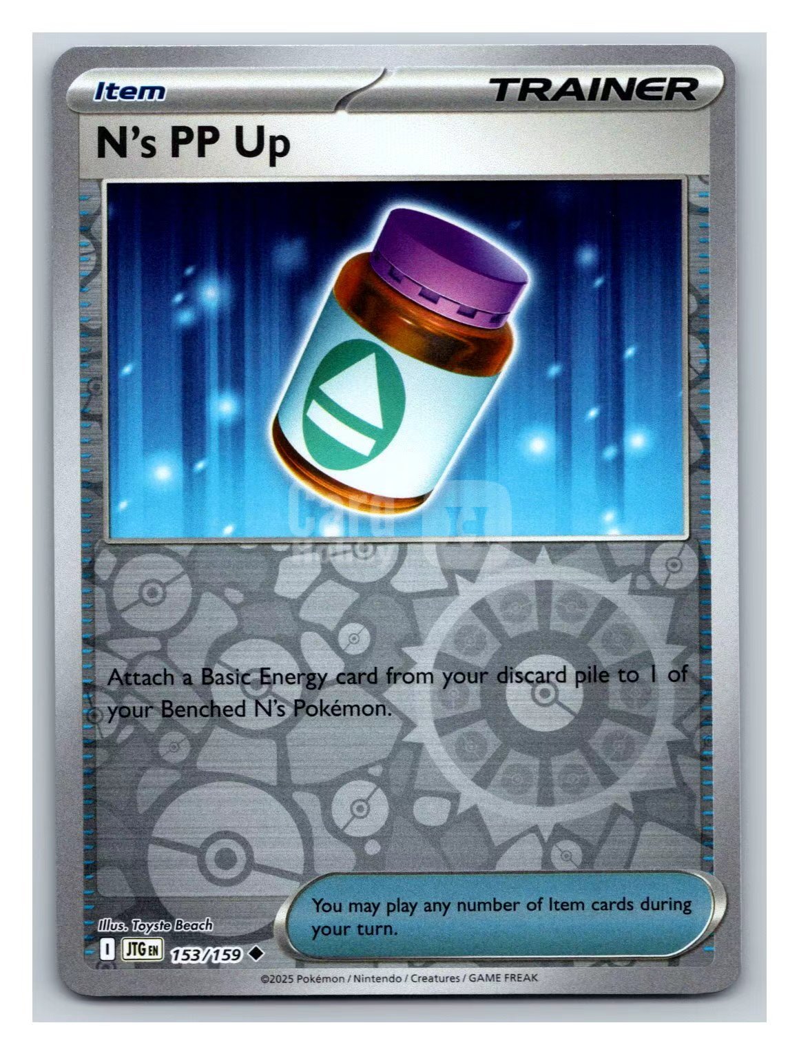 2025 Pokemon TCG   N's PP Up en 宝可梦 JTG 153/159 美版 同行之旅 N的PP提升剂 大师球闪卡 卡品如图