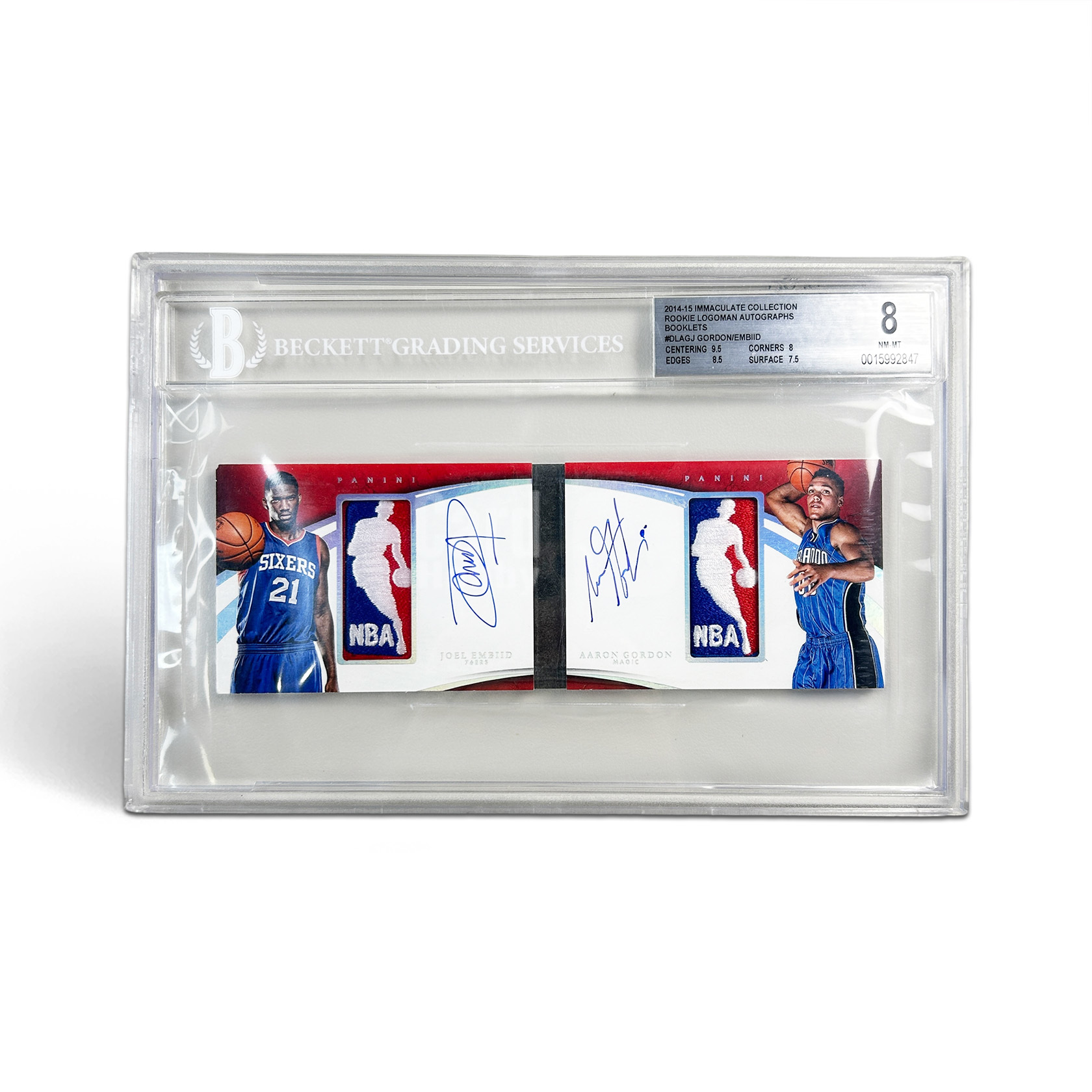 【一舟高清拍卖0费率】大帝 恩比德 EMBIID 戈登 AARON GORDON 2014 IMMACULATE 1/1编 小书新秀RLA RPA LOGOMAN PATCH补丁球衣物料 卡签签字 BGS 8 壳内松动及破损 CGJ597