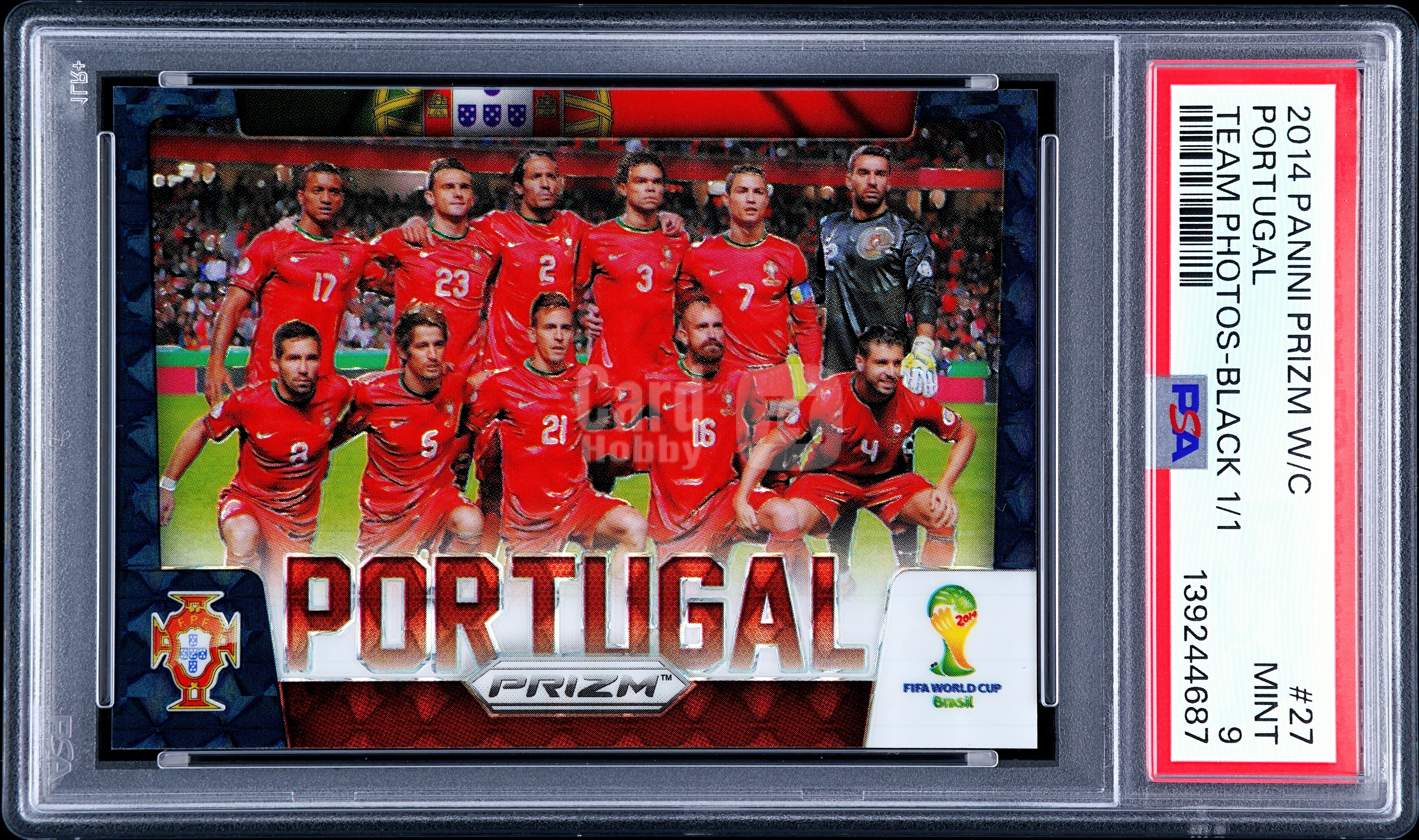 天秤座精品⁂2014 Panini Prizm World Cup 元年世界杯PZ 葡萄牙 Portugal 全队集体照 1/1编 1of1 正黑折 C罗 罗纳尔多 Cristiano Ronaldo 纳尼佩佩等 PSA9分 终极珍藏※倒哥
