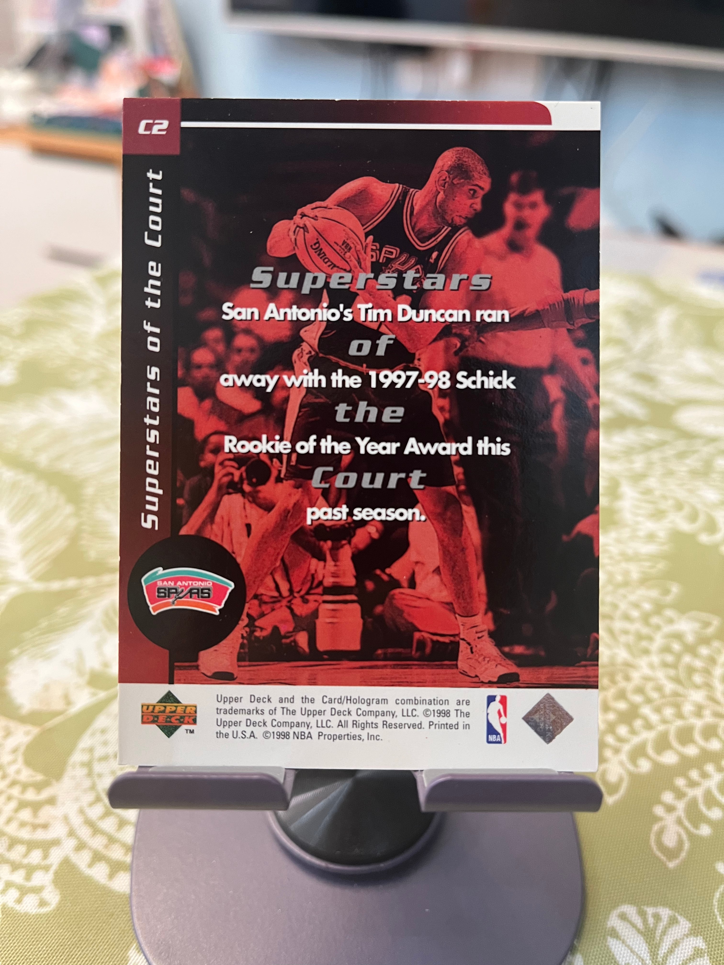1998 Upper Deck 老卡 老特 Tim Duncan 蒂姆 邓肯 石佛 马刺【折射 SUPERSTARS OF THE COURT】【边角瑕疵如图 介意勿拍】#1011