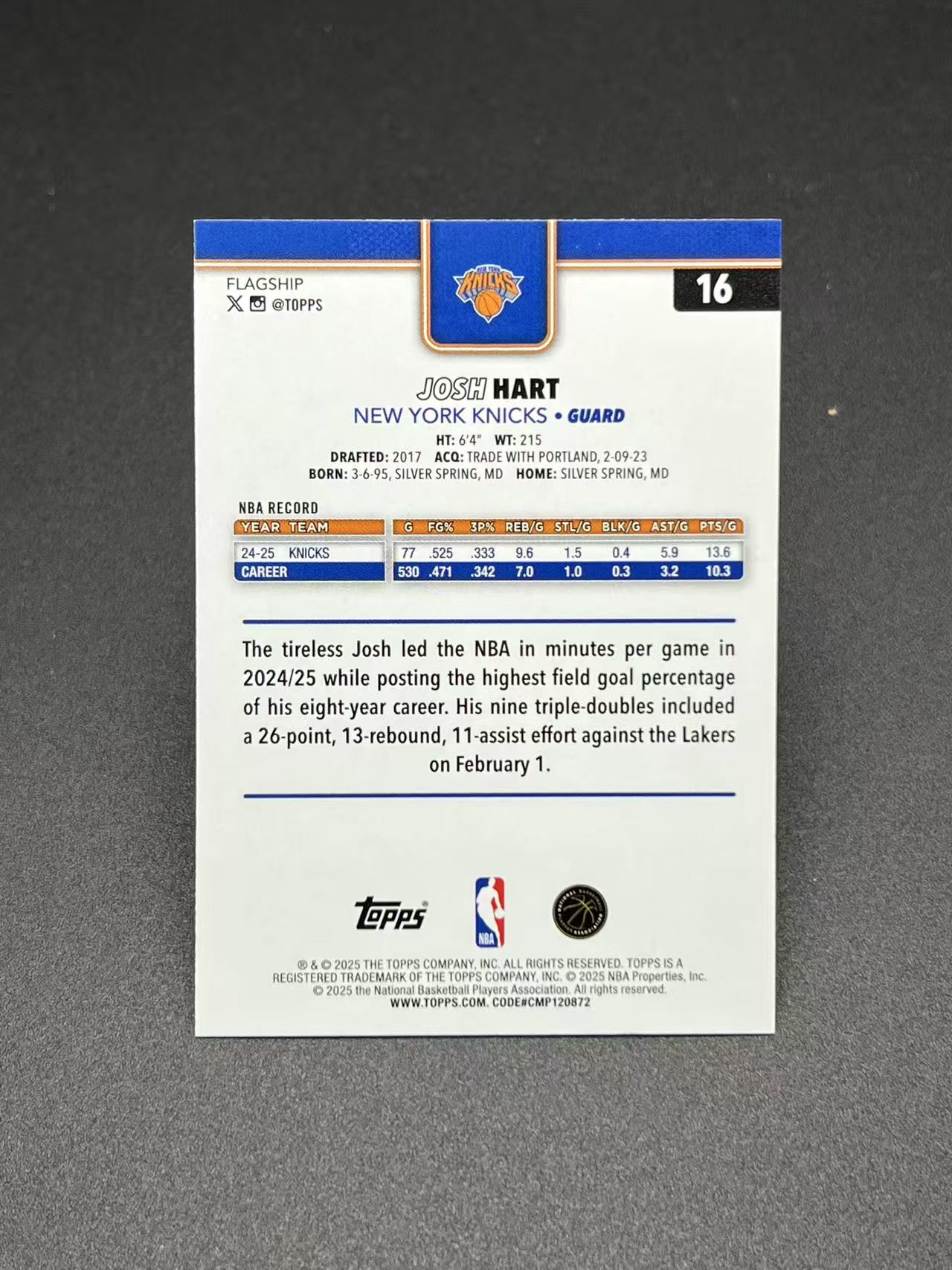 2025 Topps FLAGSHIP Josh Hart #16 乔 哈特 尼克斯 金折 base 2025编 专收必备 烧烤