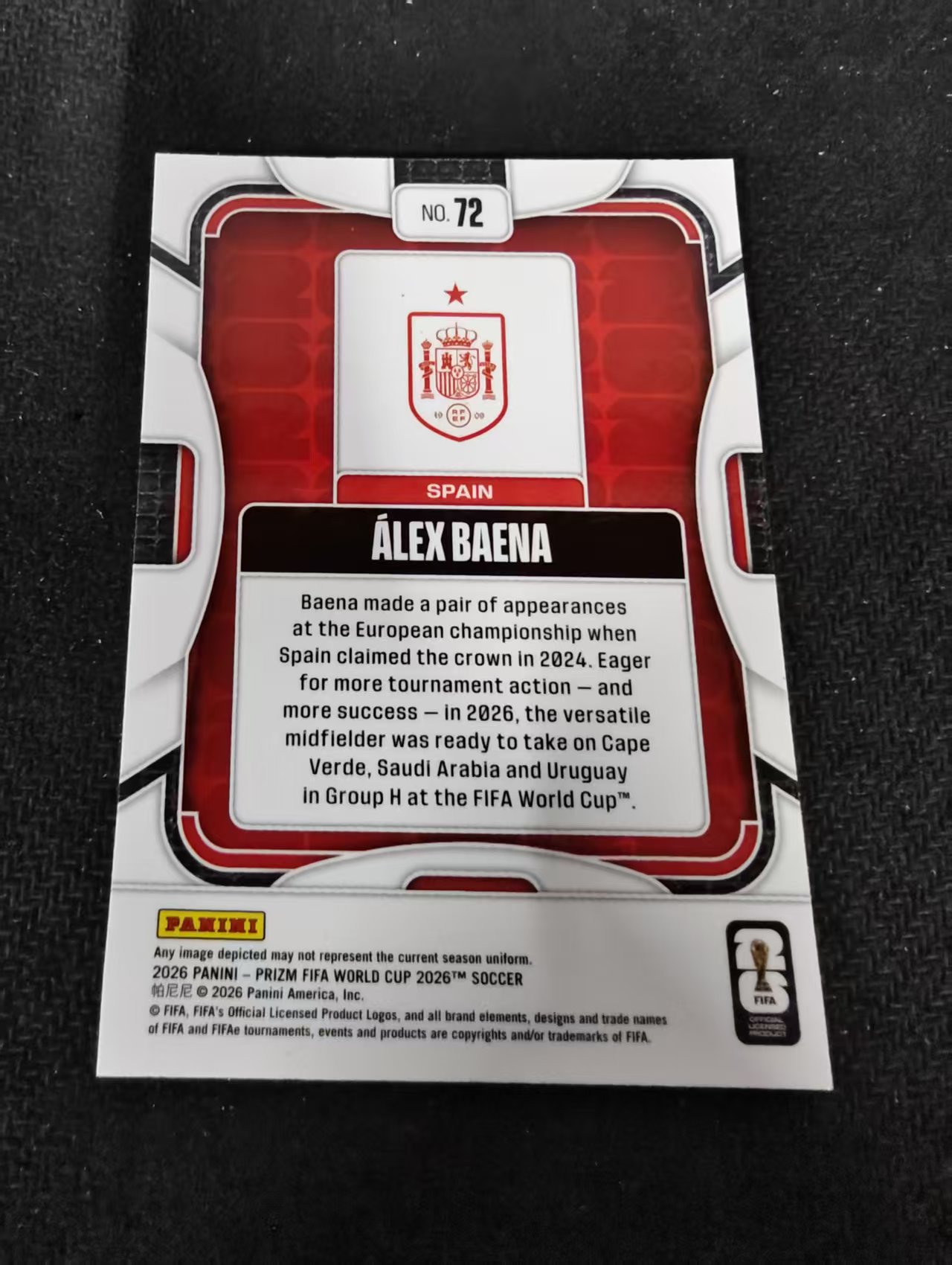2026 Panini World Cup Prizm Alex Baena 亚历克斯 巴埃纳 西班牙 PZ世界杯 划痕 边角瑕疵#72