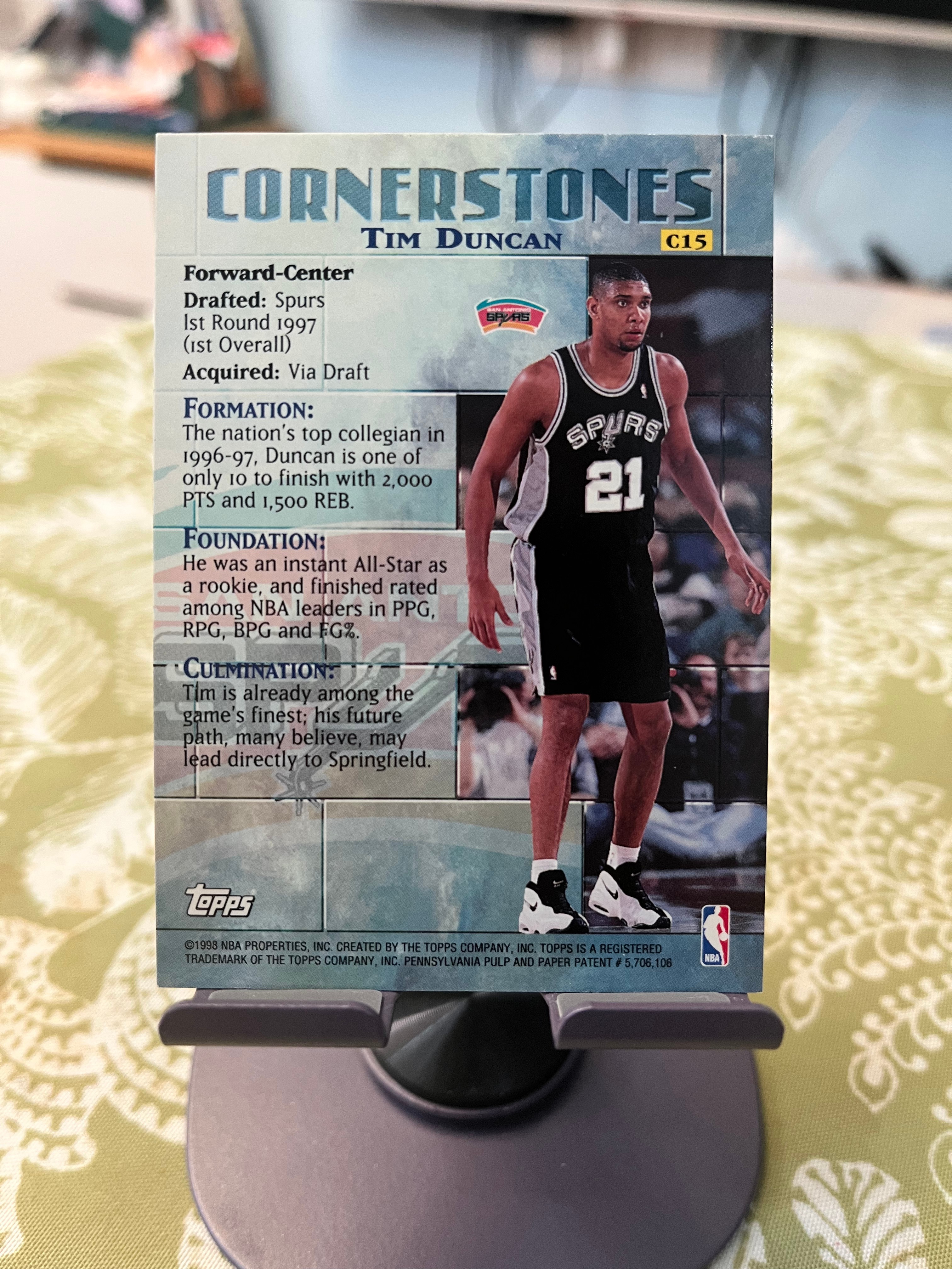 1998 Topps 老卡 老特 Tim Duncan 蒂姆 邓肯 石佛 马刺【折射 CORNERSTONES】【边角瑕疵如图 介意勿拍】#1016