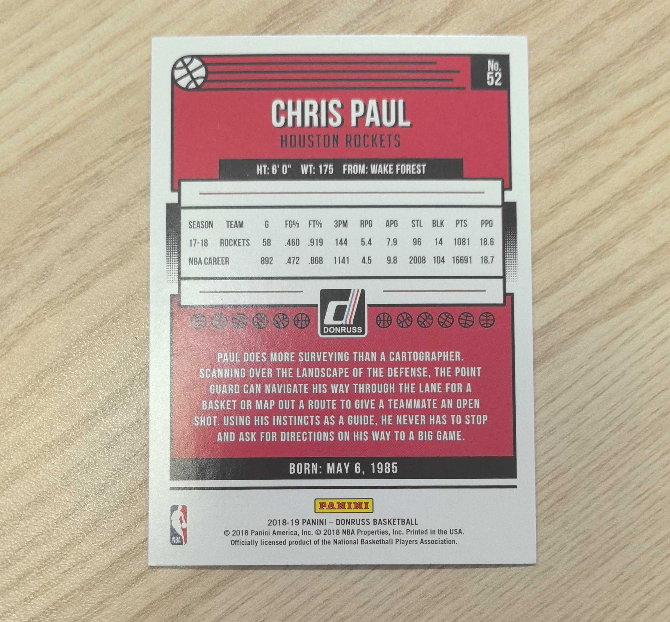 2018-19 Panini Donruss Chris Paul 克里斯·保罗 控卫之神 杜蕾斯75大 12届全明星 11届最佳阵容 9届最佳防阵 奥运冠军 助攻王抢断王黄蜂快船火箭雷霆太阳勇士马刺