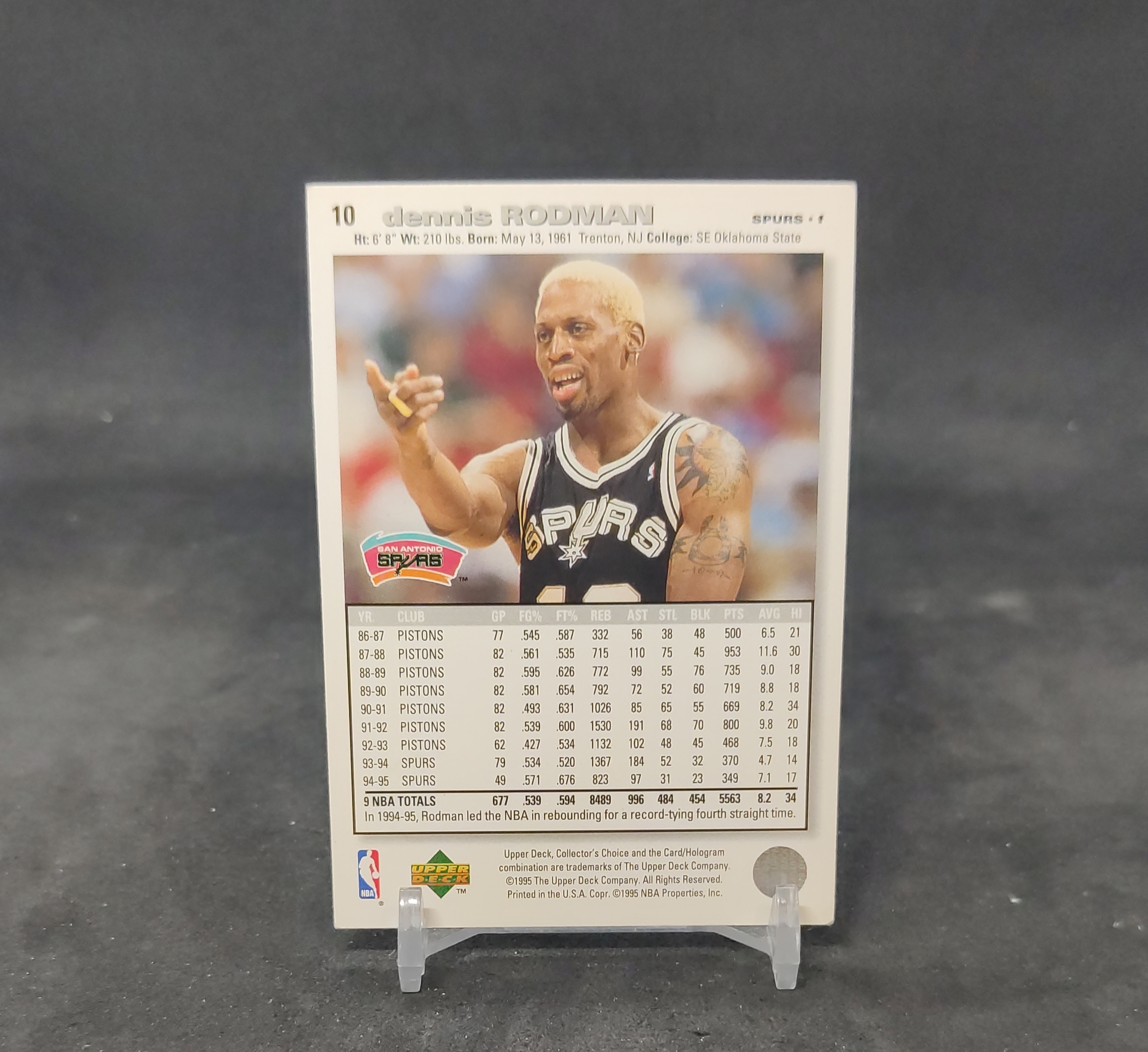 【DC拍卖】7.14 1995-96 Upper Deck 丹尼斯罗德曼 Dennis Rodman base #10 马刺 躺地经典写真老卡