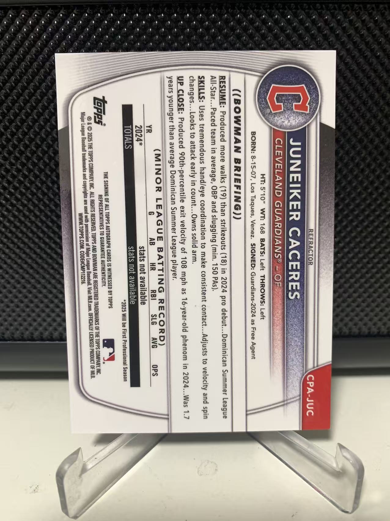 2025 Topps Bowman Chrome Juneiker Caceres RC 棒球 mlb 1st 新秀 签字 卡签 正银折499编 克利夫兰守护者 超级大物 卡塞雷斯 卡品如图