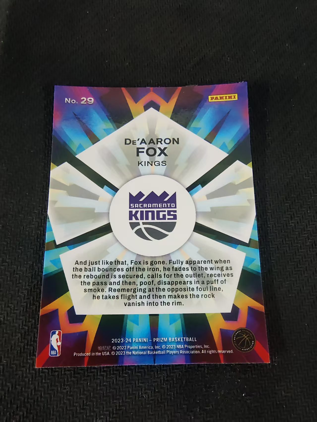 【可合并,不累计】2023-24 Panini Prizm De'Aaron Fox PZ 国王 达龙 福克斯 小狐狸 万花筒特卡 PZ 划痕 边角微瑕 介意勿拍 #29