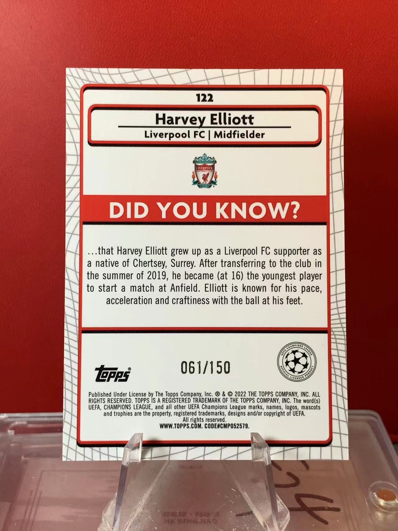 (詹叔代拍)2022 Topps MERLIN HARVEY ELLIOTT 欧冠 梅林 利物浦 埃利奥特 061/150编 银碎闪折 折射 顺丰寄付 泰山