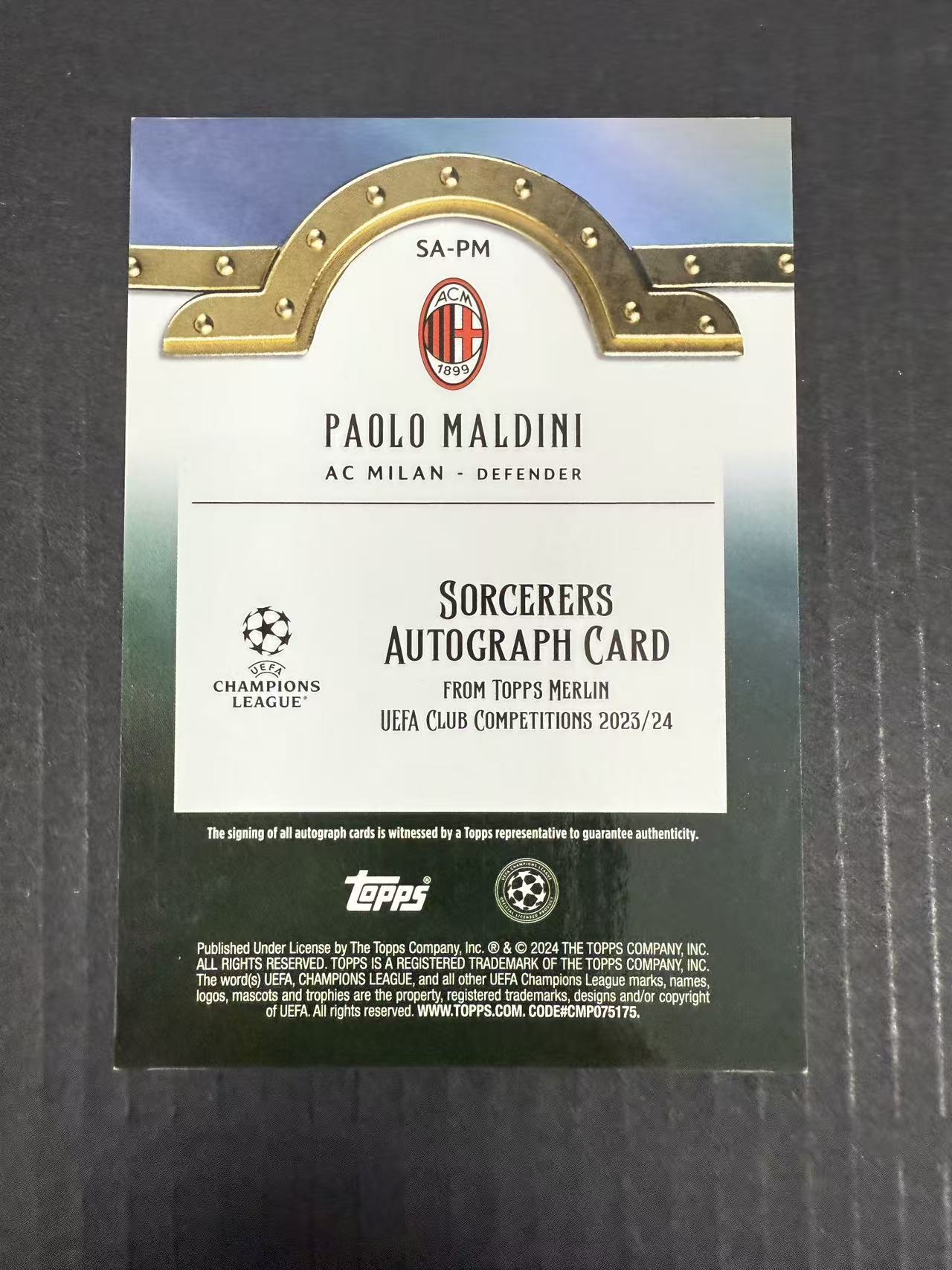 【GOAT山羊拍卖】毕总 2023-24赛季 topps梅林Merlin系列 马尔蒂尼 巫师特卡签字 ssp 少见 AC米兰名宿 品相如图