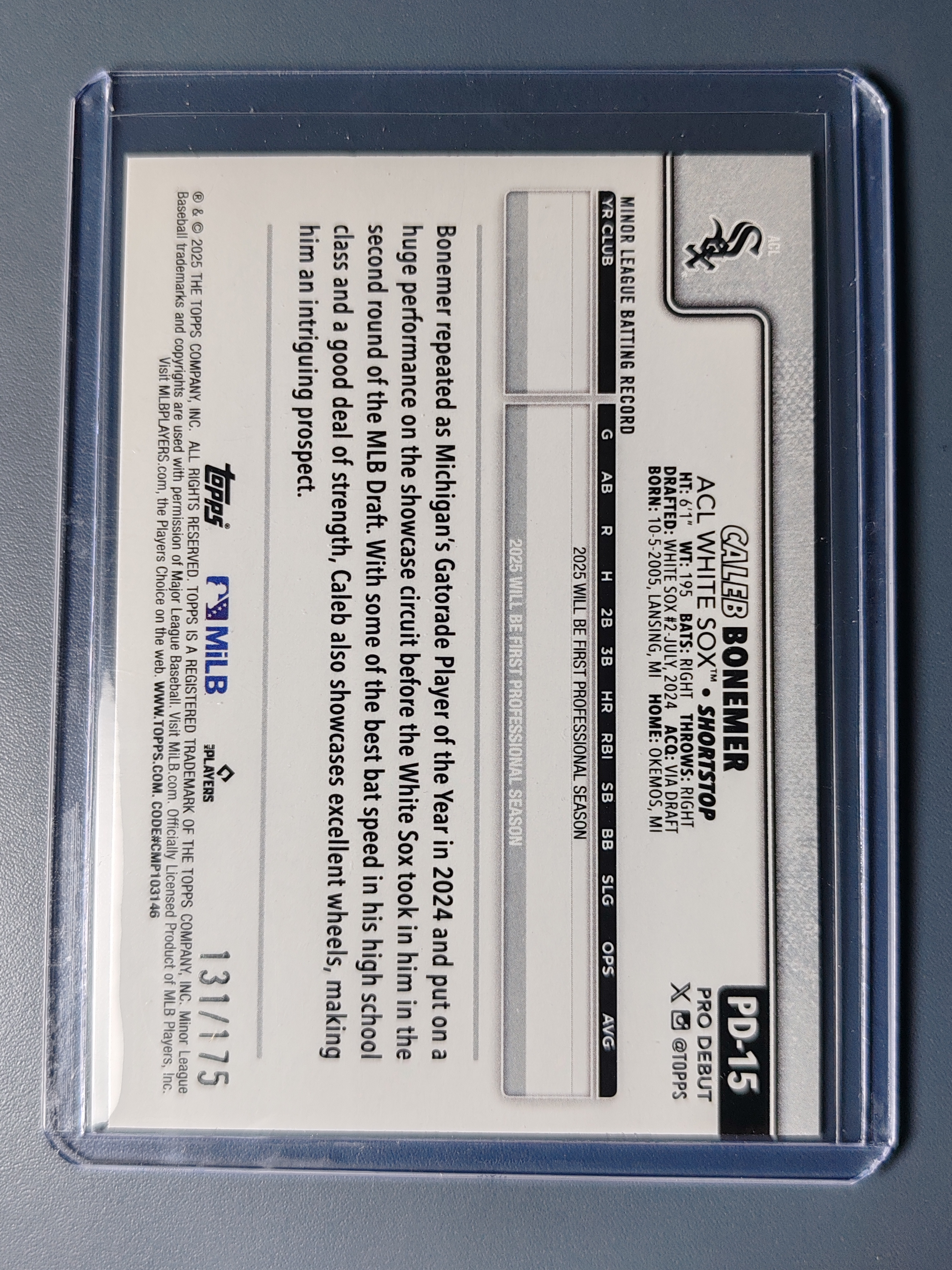 2025 Topps Pro Debut Caleb Bonemer 175编!银折!【Pocky】