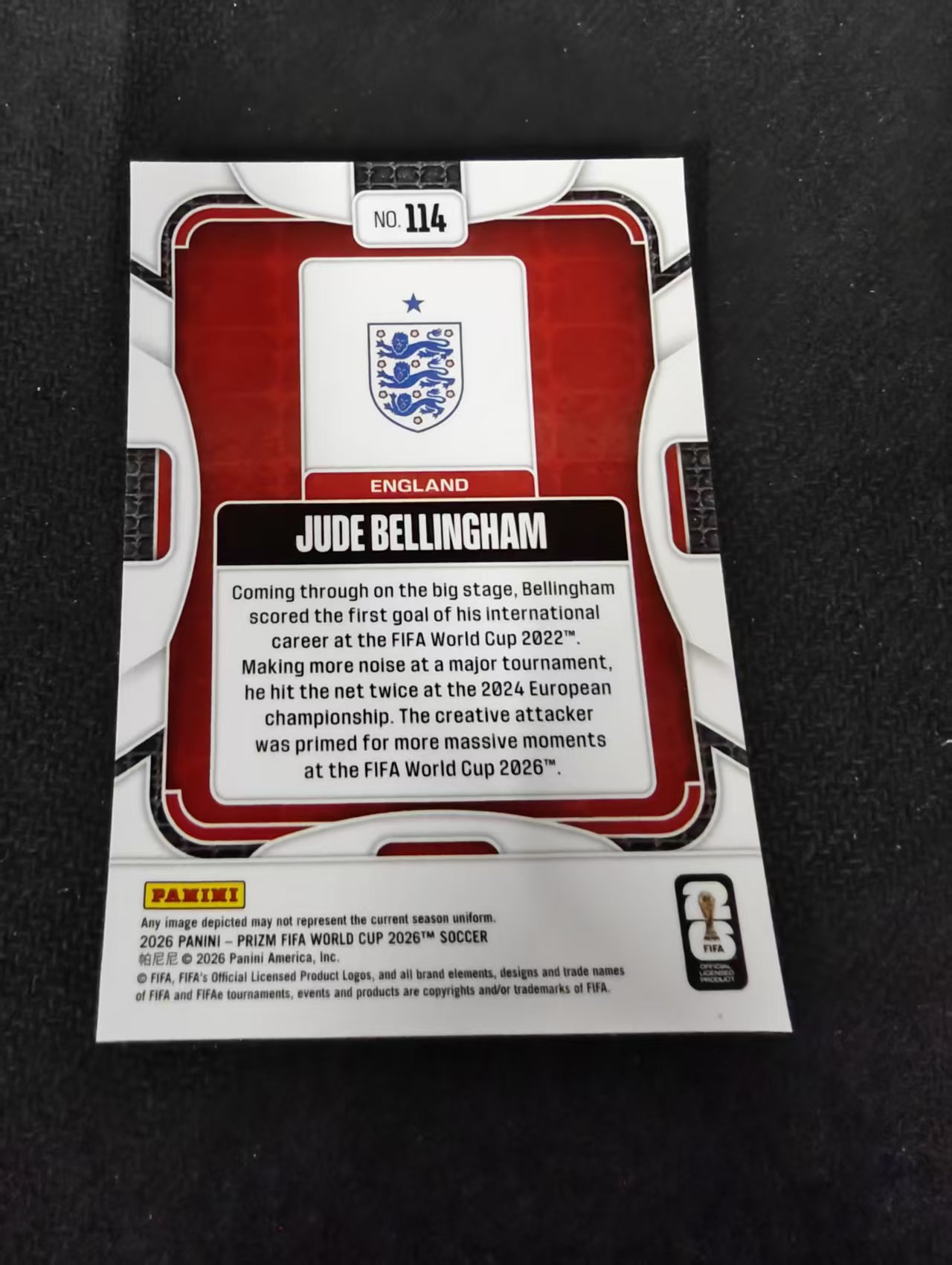 2026 Panini World Cup Prizm Jude Bellingham 贝林厄姆 英格兰 皇家马德里 皇马 PZ世界杯 划痕 边角瑕疵#114
