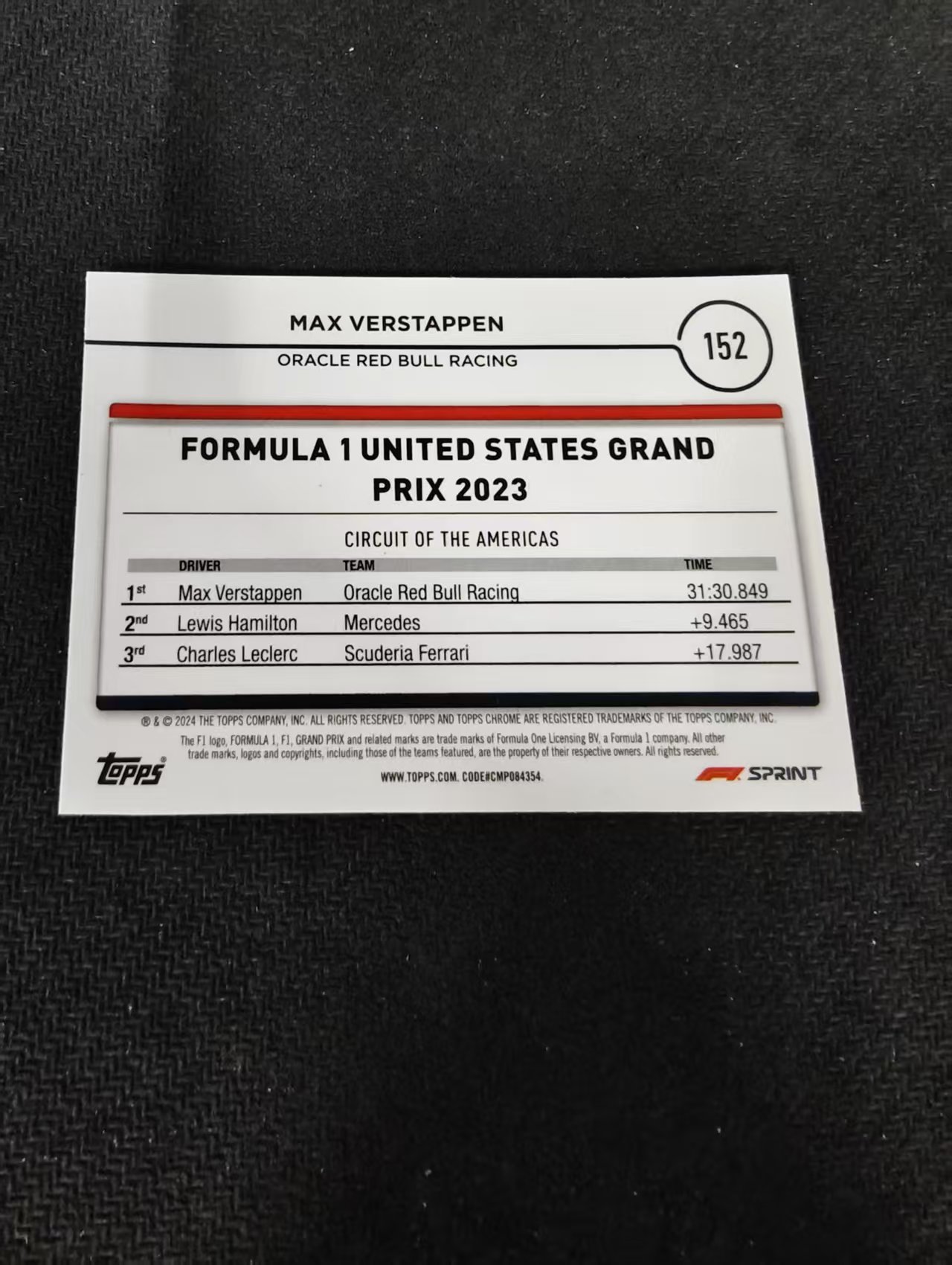 2024 Topps Chrome F1 Max Verstappen 维斯塔潘 红牛 划痕 边角瑕疵 #152