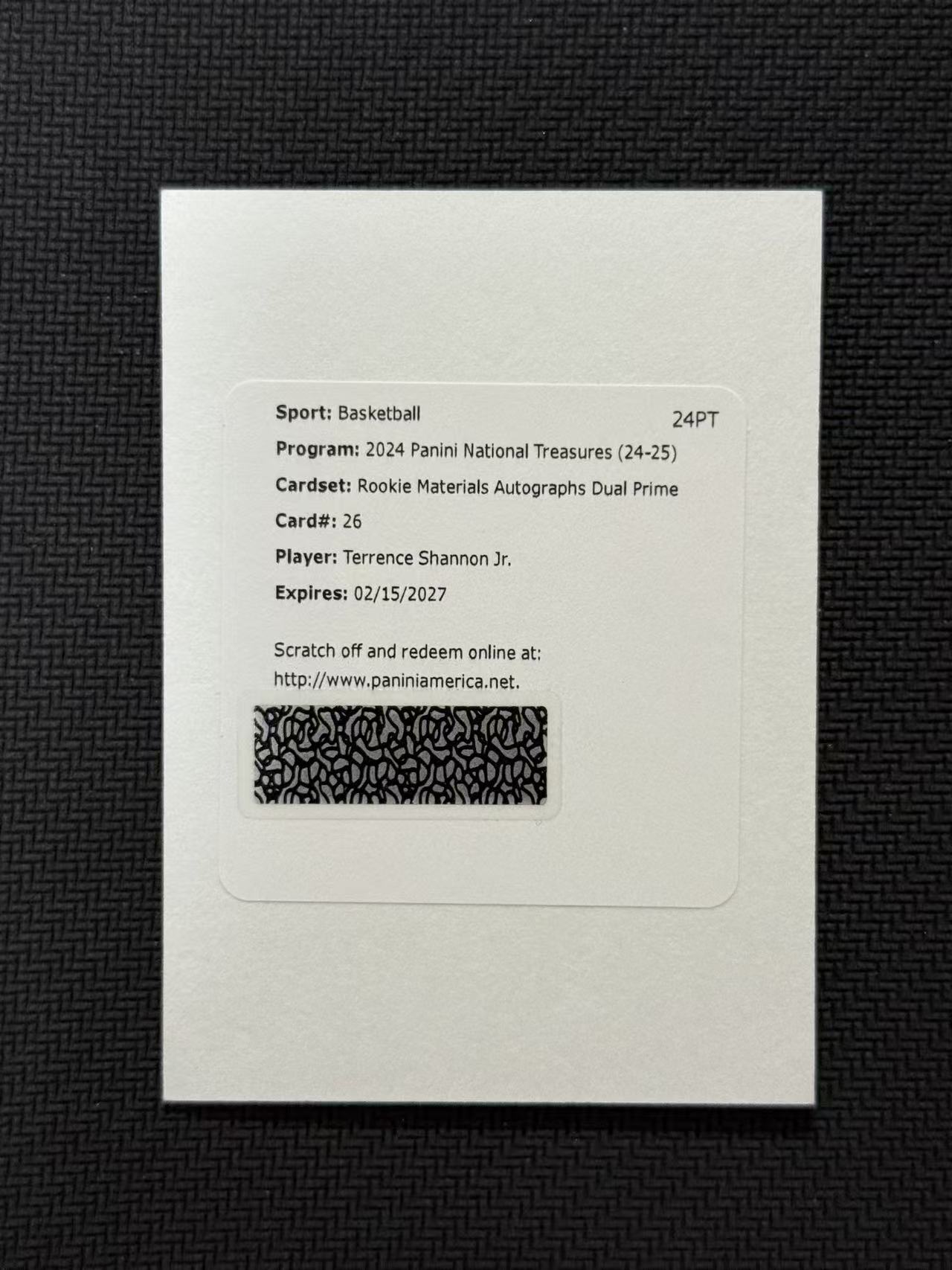 2024-25 Panini National Treasures Terrence Shannon Jr. RC 国宝 森林狼 小特伦斯 香农 99编 双窗PRA 签字 交换板只发卡不发码 老公DR