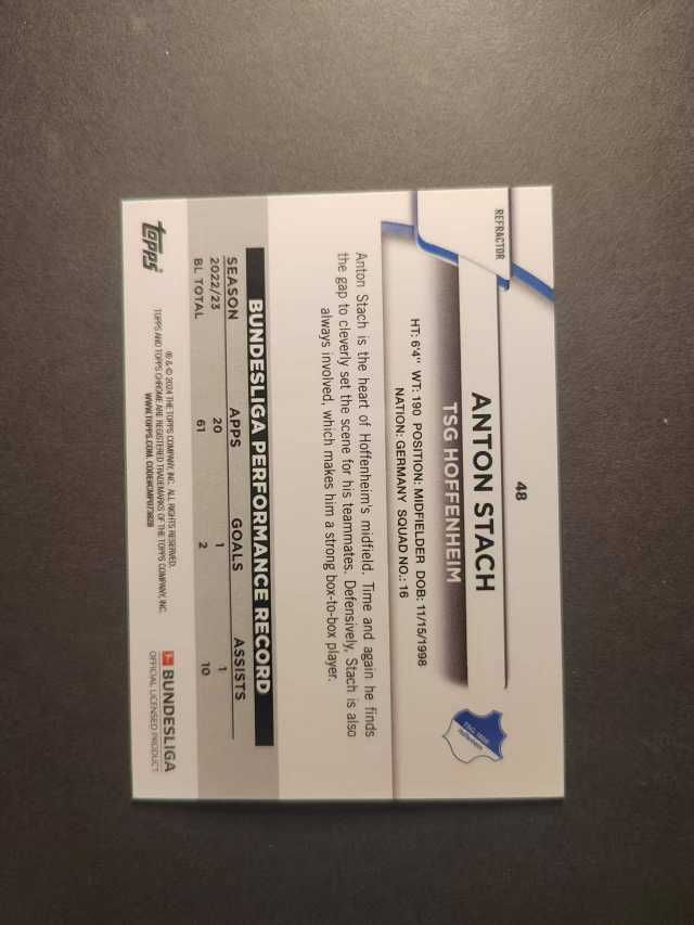 2023 Topps 德甲 Anton Stach 斯塔赫 霍芬海姆折射带编250编rr