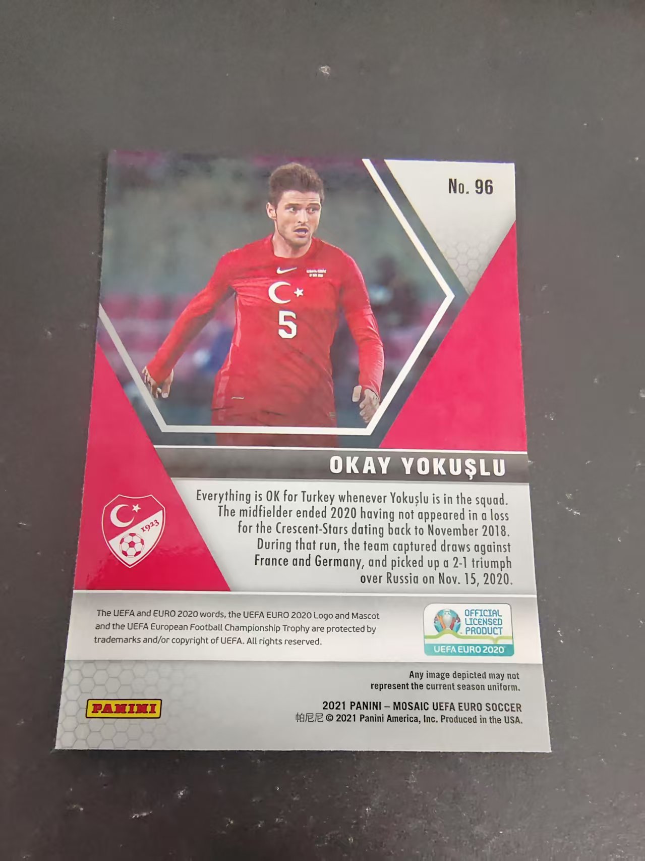 【可合并,不累计】2021 Panini Mosaic Euro Okay Yokuslu 约库什卢 土耳其 马赛克 欧洲杯 划痕 边角瑕疵 #96