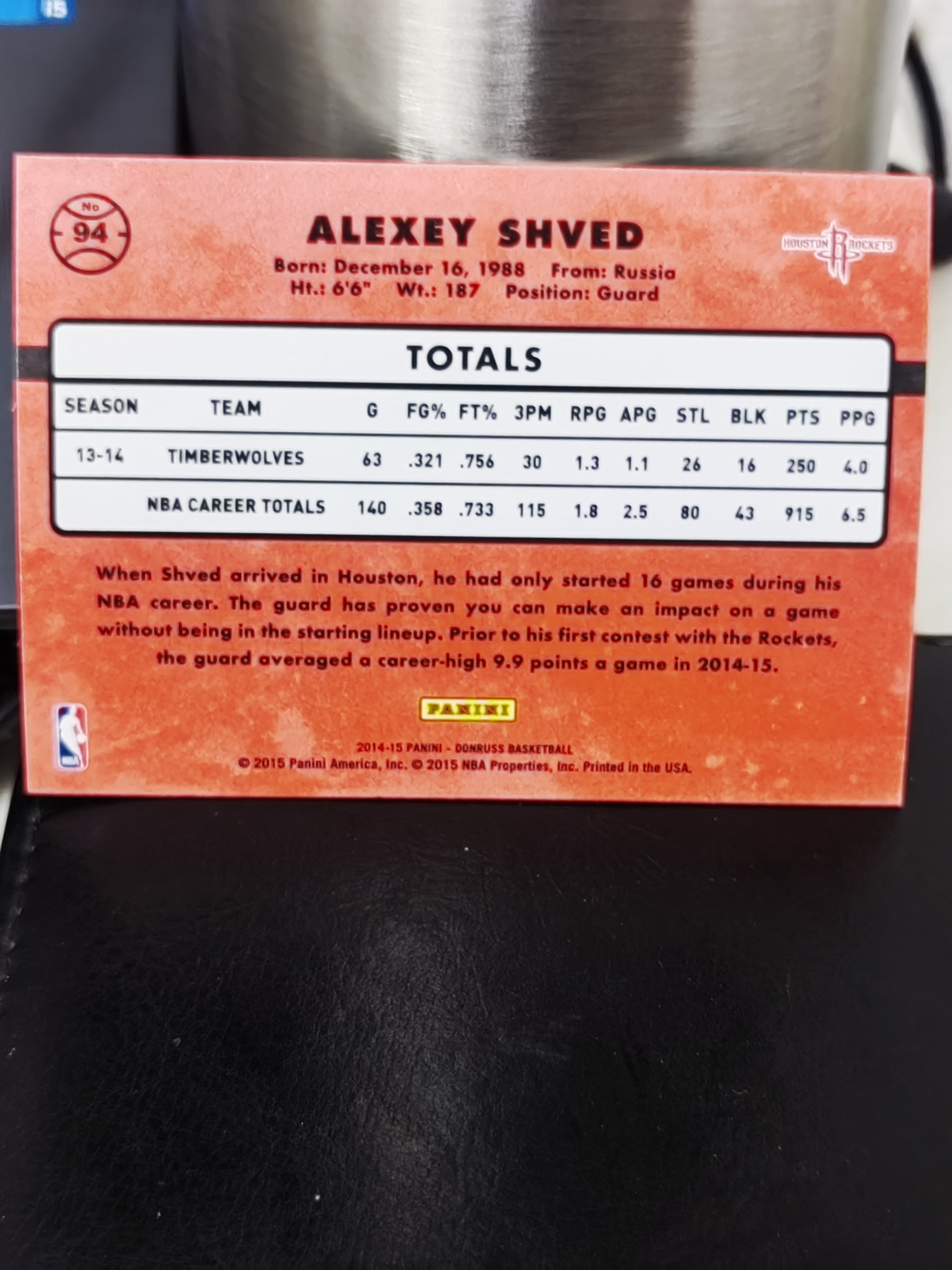 2014-15 Panini Donruss Alexey Shved 杜蕾斯 阿列克谢舍维德 火箭 曲线折 篮 白边白角 不保卡品 卡品如图