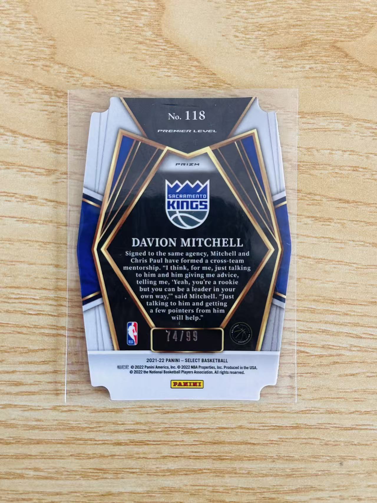 2021-22 Panini Select Davion Mitchell 戴维恩 米切尔 新秀 RC 紫折 99编 异形 国王 收藏必备