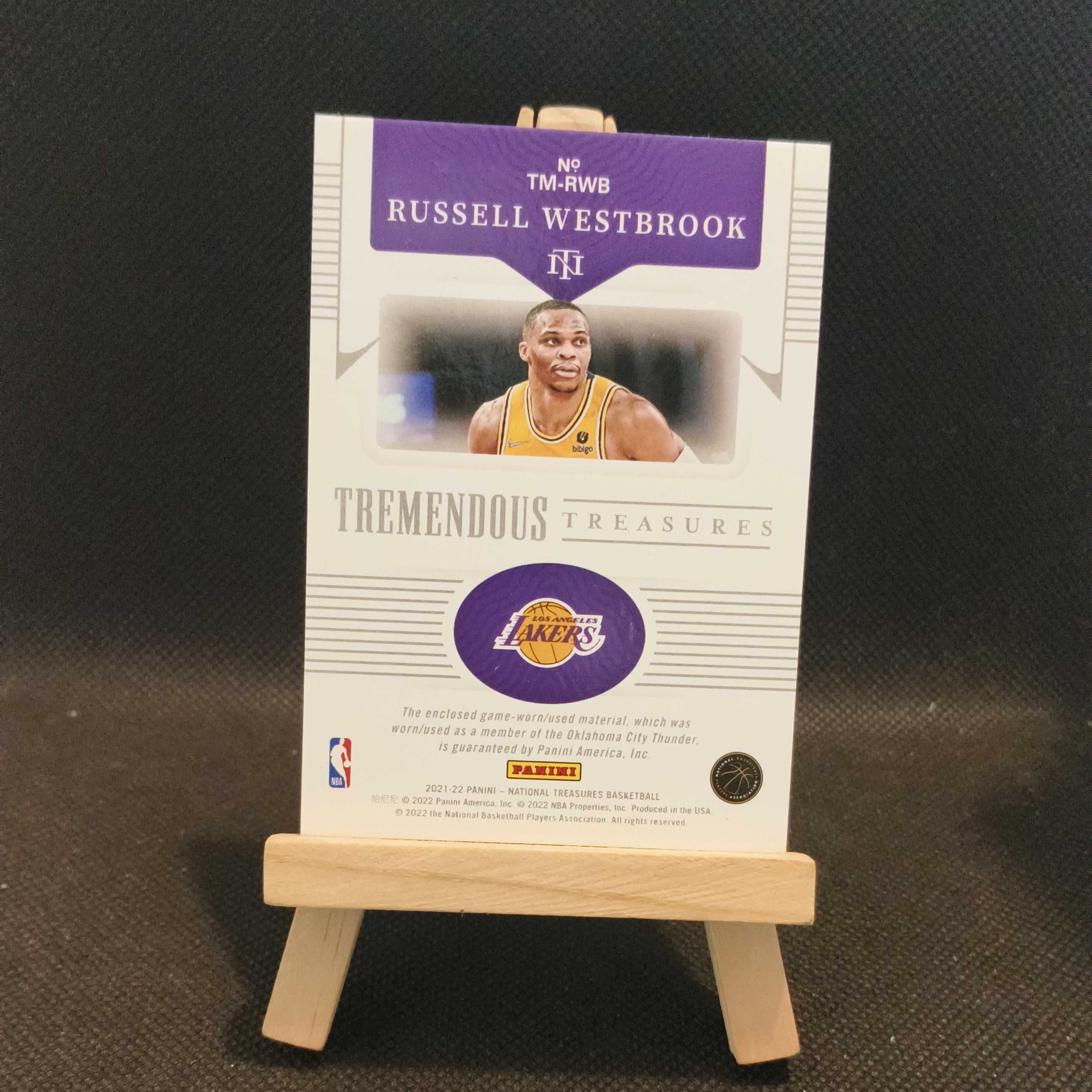 2021-22 Panini National Treasures Russell Westbrook 国宝 拉塞尔 威斯布鲁克 威少 湖人 大窗 球衣物料 99编 卡品如图 收藏必备