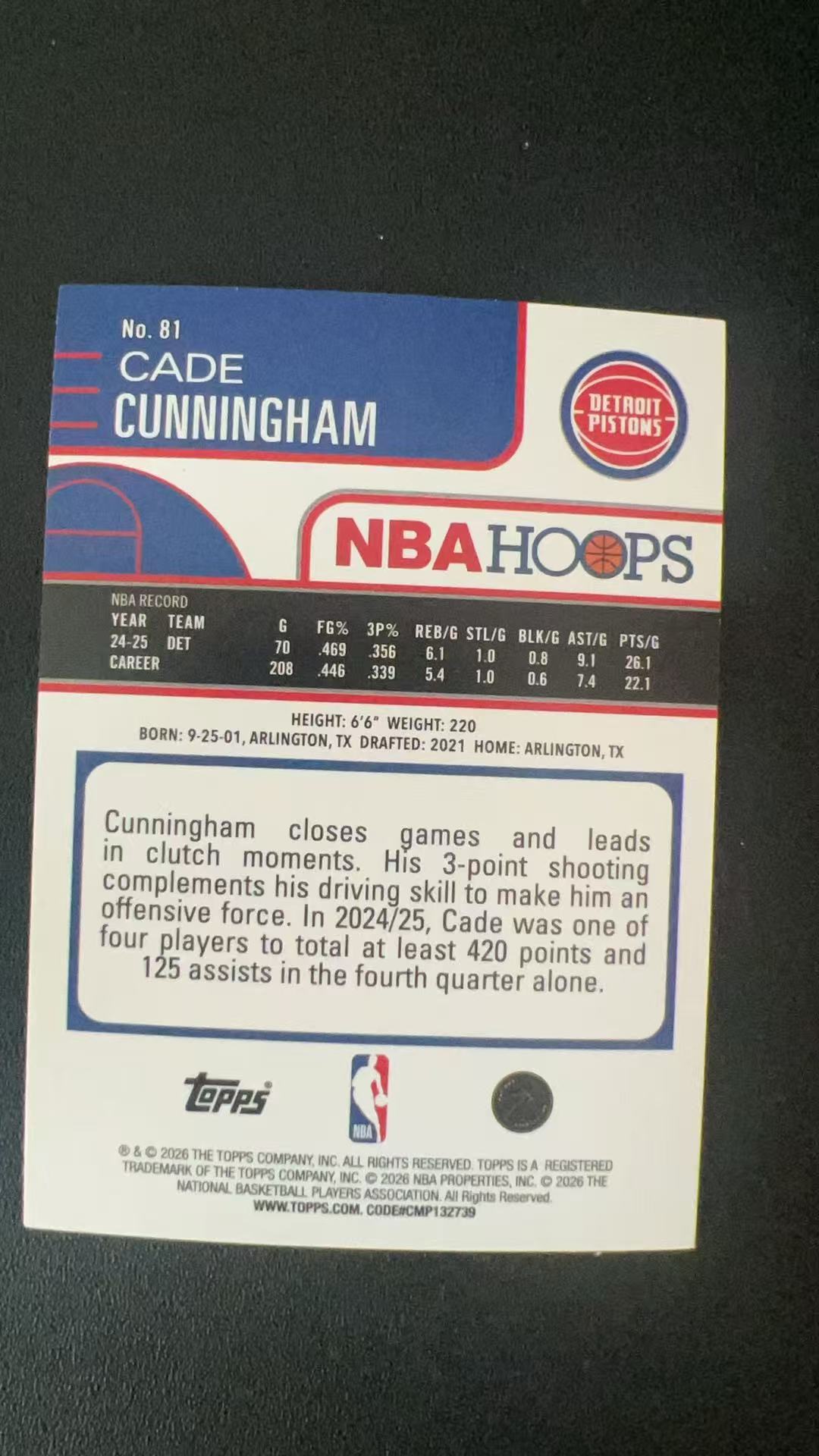 2026 Topps Hoops Cade Cunningham #81 B36
